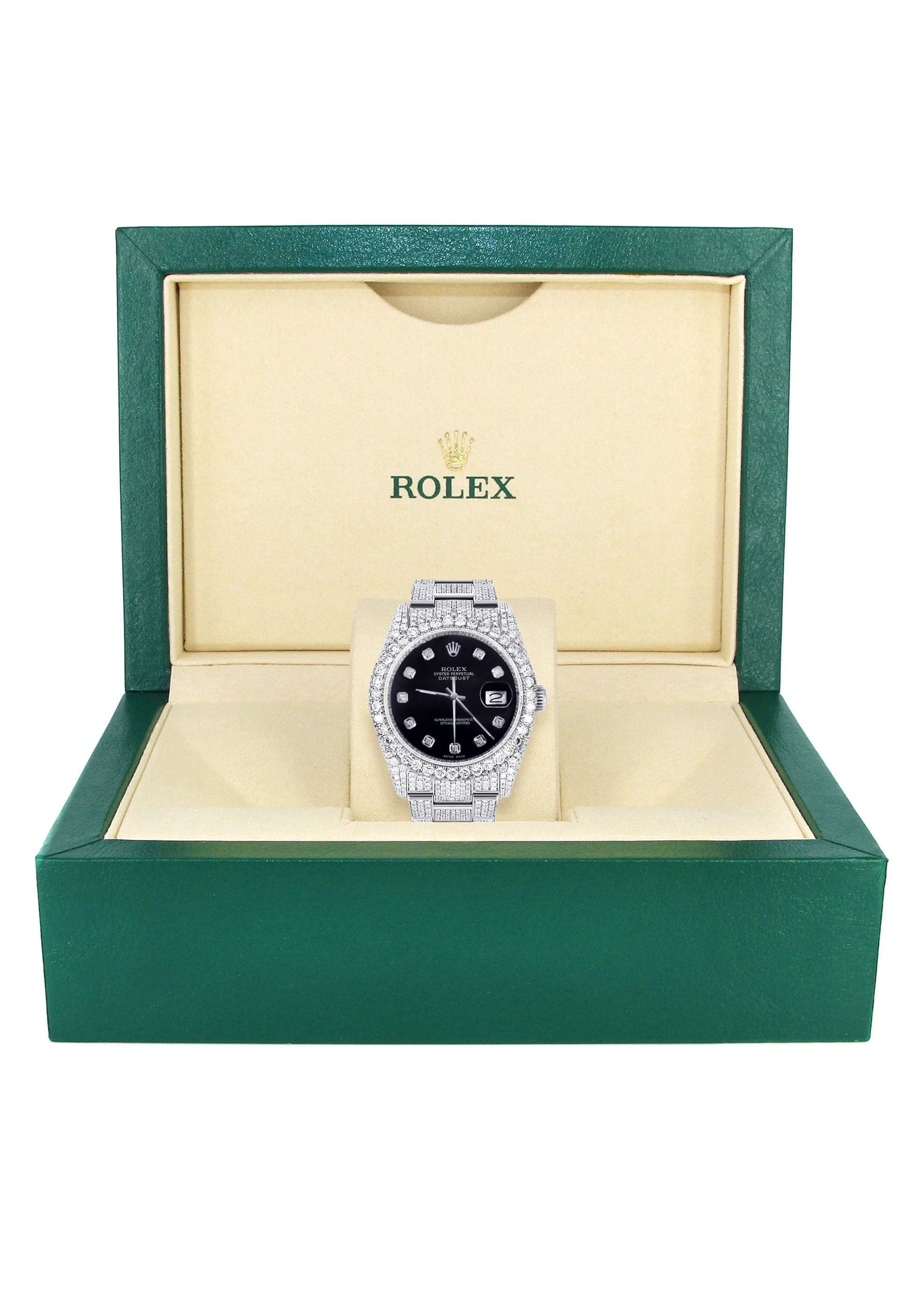 Iced Out Rolex Datejust 36 MM | Stainless Steel | 16.5 Carats of Diamonds | Black Dial | Jubilee Band | Model 116200 - Image 4