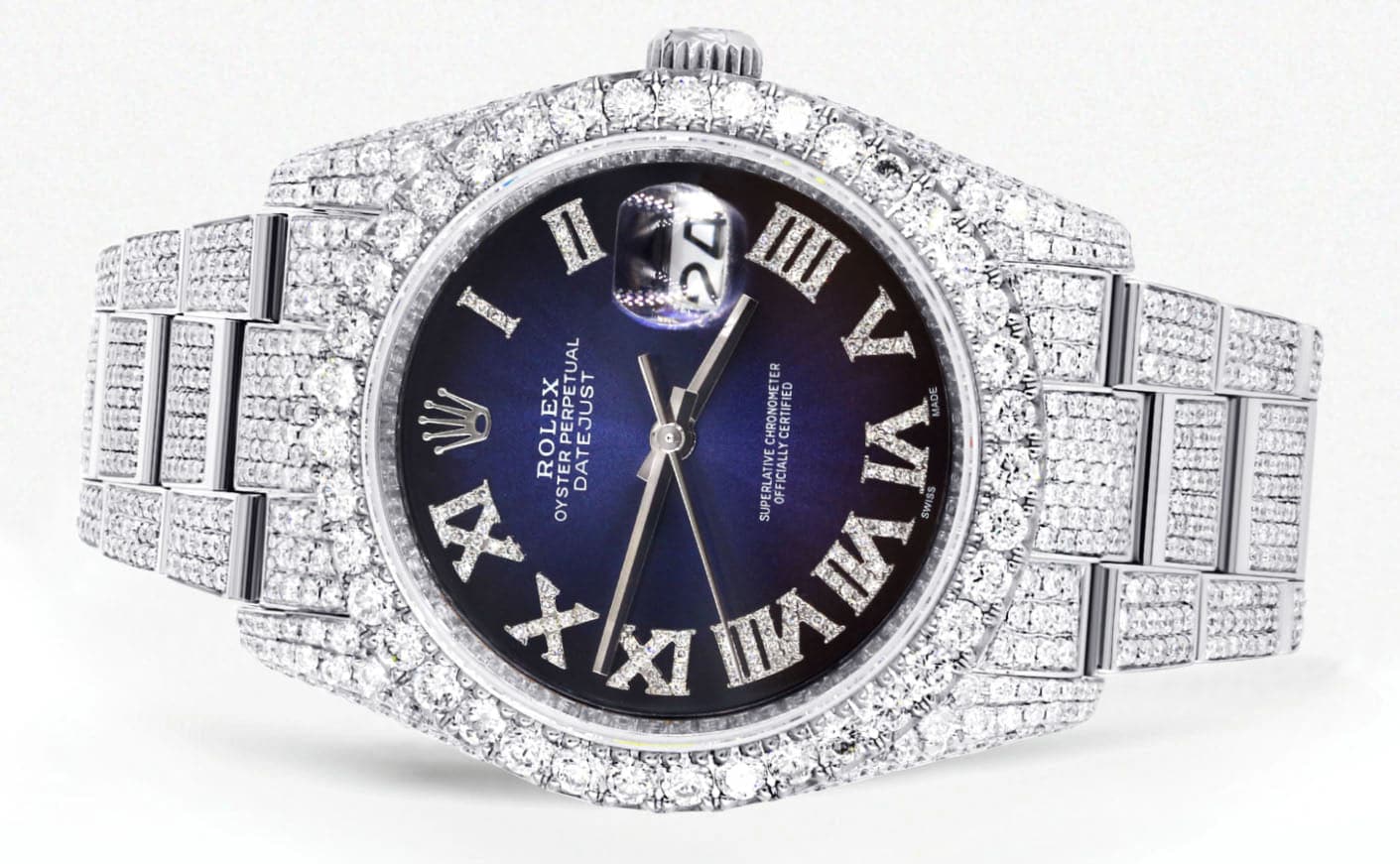 Iced Out Rolex Datejust 36 MM | Stainless Steel | 10 Carats of Diamonds | Blue Black Roman Diamond Dial | Oyster Band - Image 2