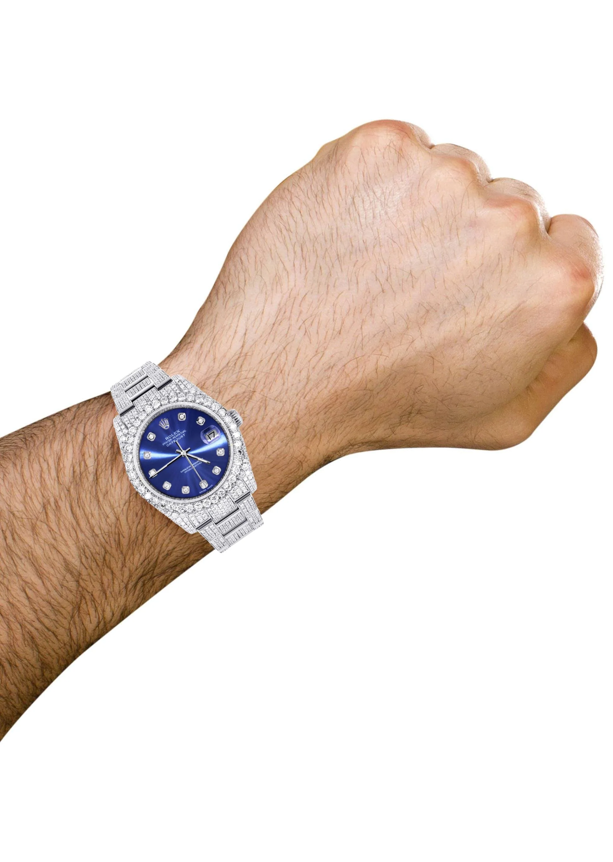 Iced Out Rolex Datejust 36 MM | Stainless Steel | 16.5 Carats of Diamonds | Blue Diamond Dial | Oyster Band | Model 116200 - Image 3