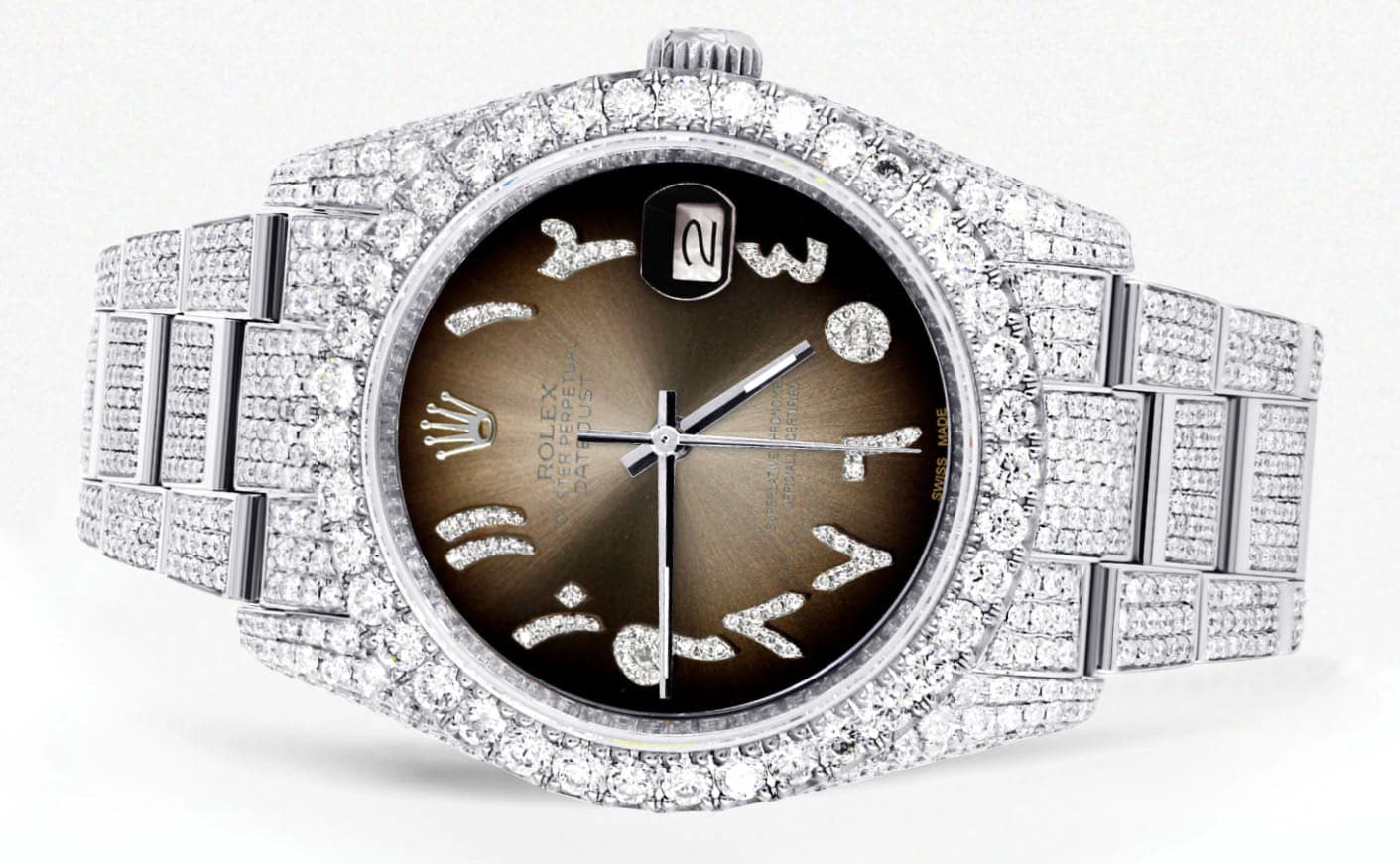 Iced Out Rolex Datejust 36 MM | Stainless Steel | 10 Carats of Diamonds | Brown Arabic Diamond Dial | Oyster Band - Image 2
