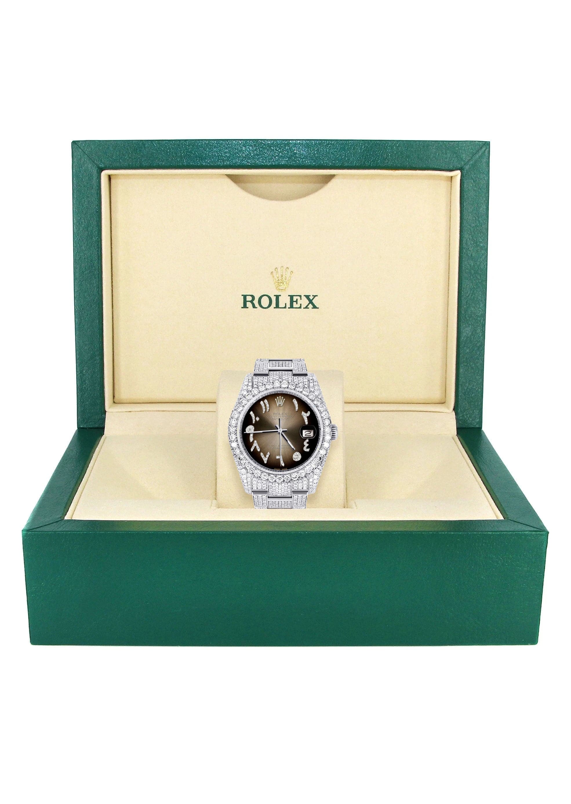 Iced Out Rolex Datejust 36 MM | Stainless Steel | 10 Carats of Diamonds | Brown Arabic Diamond Dial | Oyster Band - Image 4