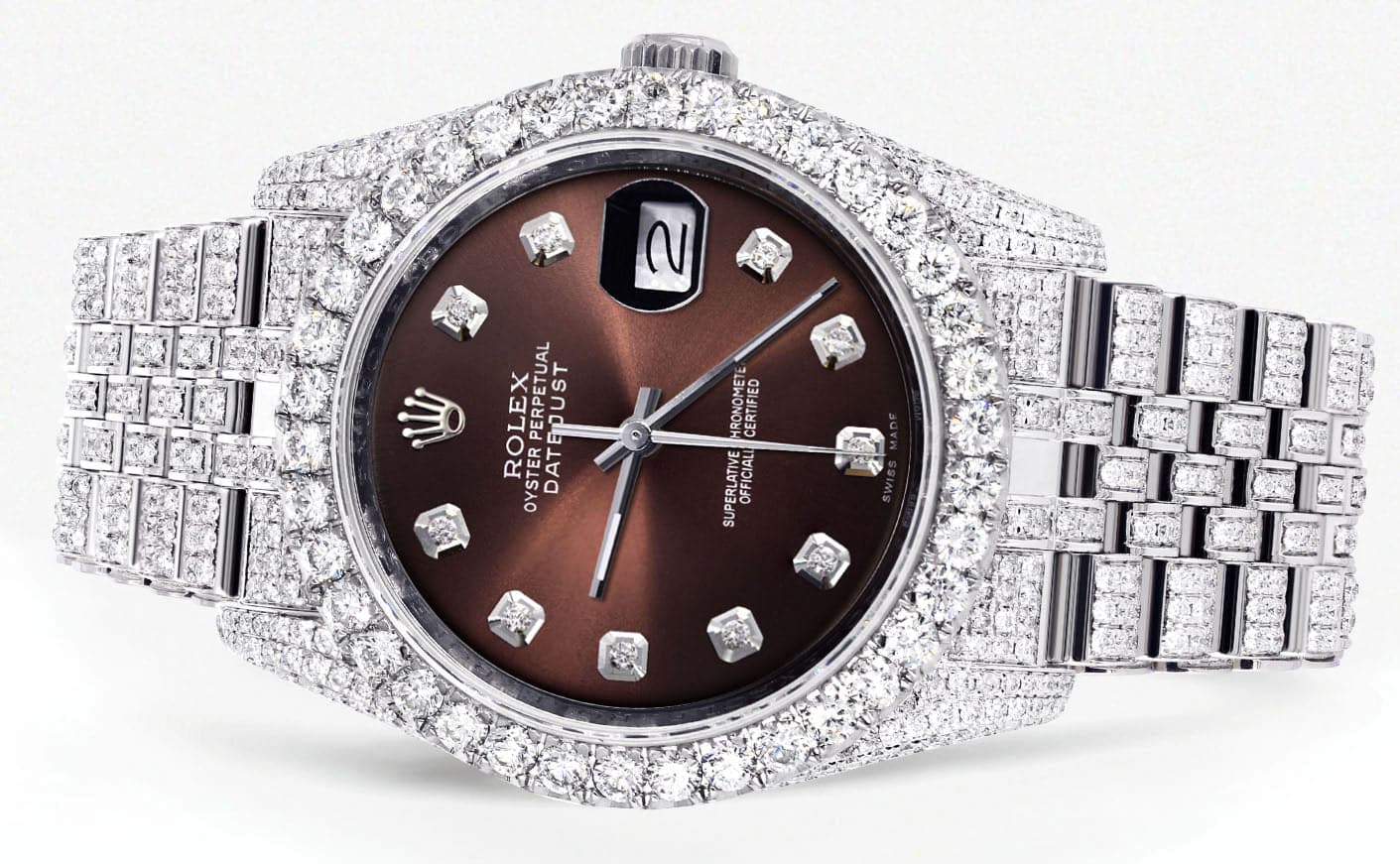 Iced Out Rolex Datejust 36 MM | Stainless Steel | 16.5 Carats of Diamonds | Brown Diamond Dial | Jubilee Band | Model 116200 - Image 2