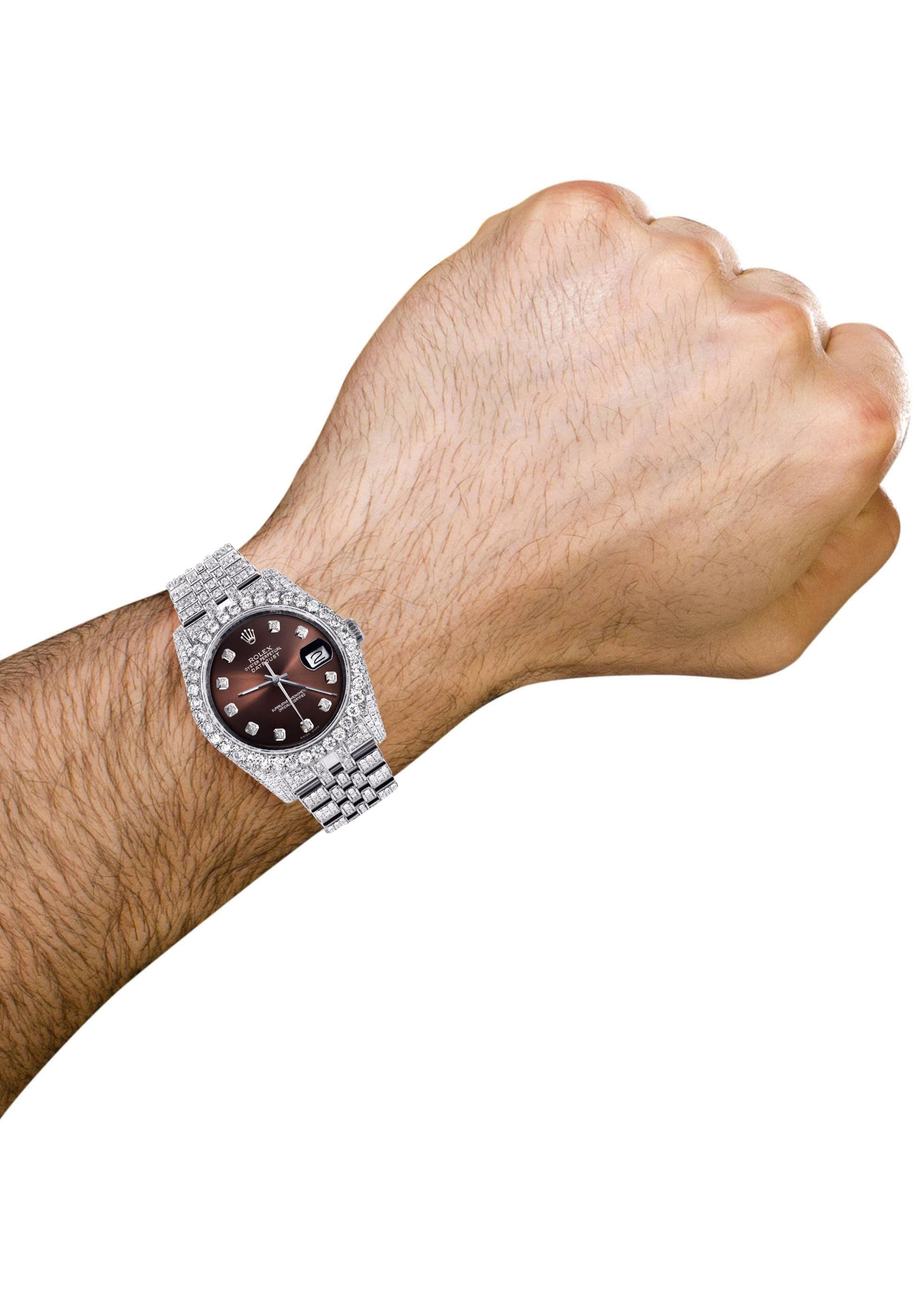 Iced Out Rolex Datejust 36 MM | Stainless Steel | 16.5 Carats of Diamonds | Brown Diamond Dial | Jubilee Band | Model 116200 - Image 3