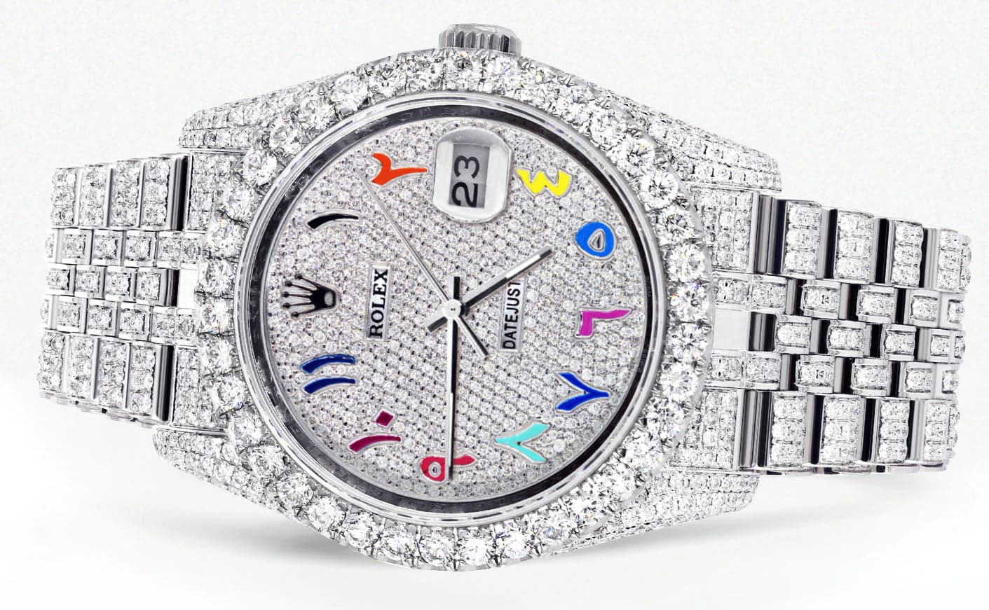 Iced Out Rolex Datejust 36 MM | Stainless Steel | 20 Carats of Diamonds | Full Diamond Color Arabic Diamond Dial | Jubilee Band - Image 2