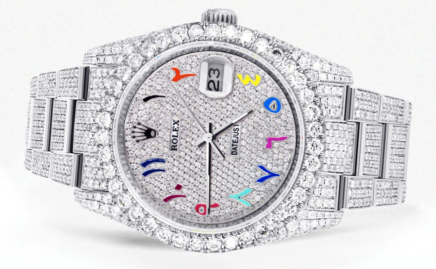 Iced Out Rolex Datejust 36 MM | Stainless Steel | 16.5 Carats of Diamonds | Full Diamond Color Arabic Diamond Dial | Oyster Band - Image 2