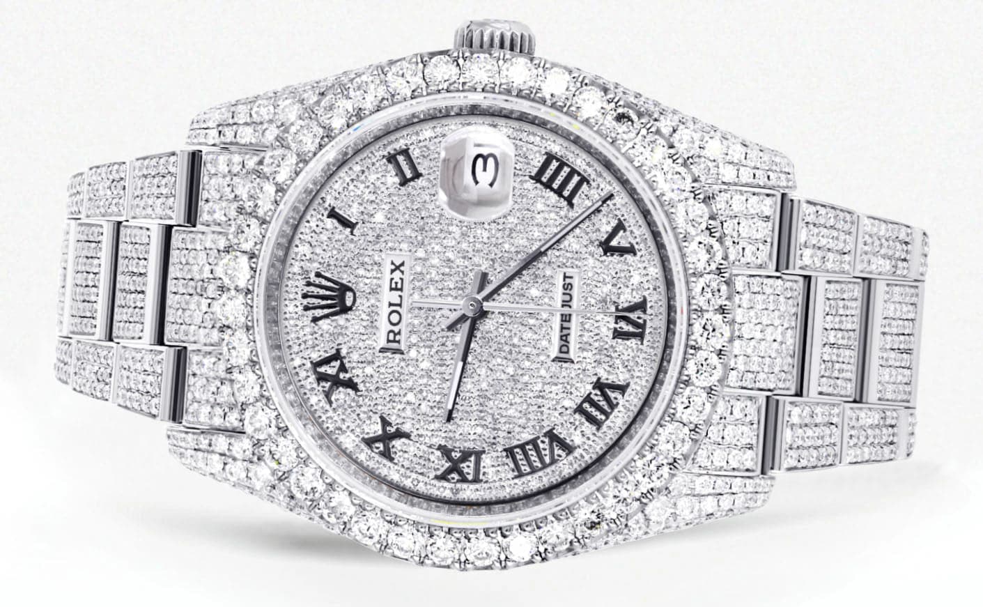 Iced Out Rolex Datejust 36 MM | Stainless Steel | 16.5 Carats of Diamonds | Full Diamond Roman Numeral Diamond Dial | Oyster Band | Model 116200 - Image 2