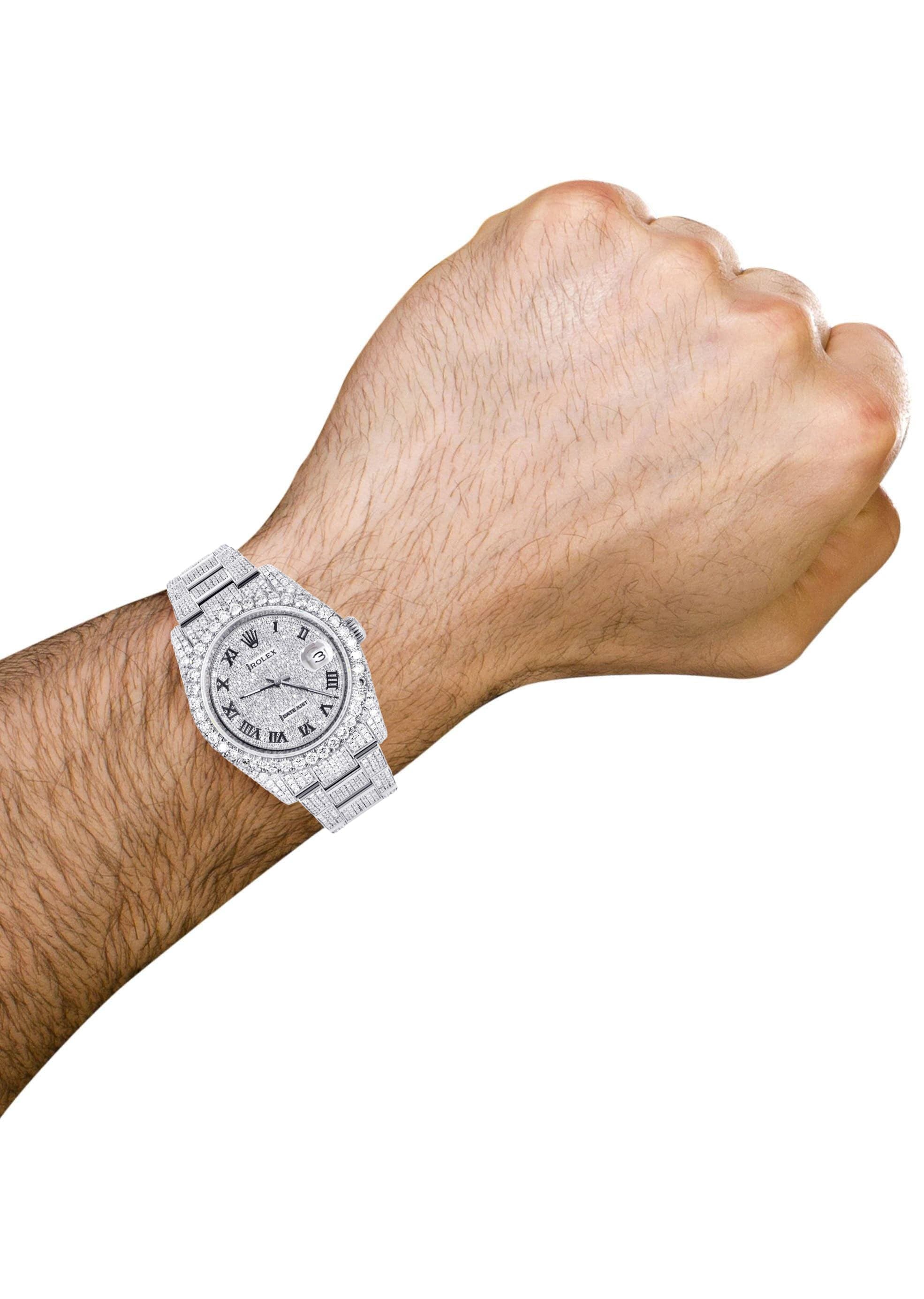 Iced Out Rolex Datejust 36 MM | Stainless Steel | 16.5 Carats of Diamonds | Full Diamond Roman Numeral Diamond Dial | Oyster Band | Model 116200 - Image 3