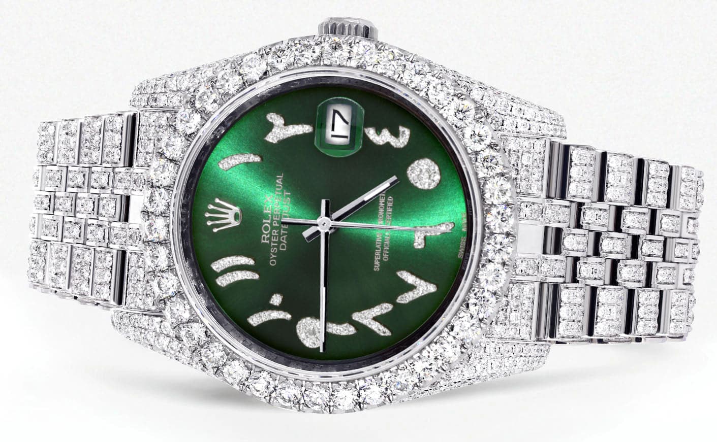 Iced Out Rolex Datejust 36 MM | Stainless Steel | 16.5 Carats of Diamonds | Green Arabic Diamond Dial | Jubilee Band | Model 116200 - Image 2