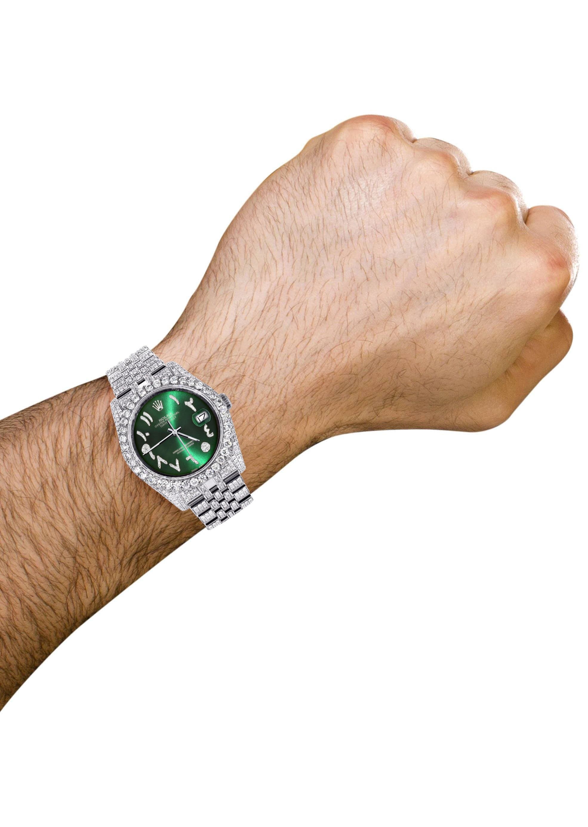 Iced Out Rolex Datejust 36 MM | Stainless Steel | 16.5 Carats of Diamonds | Green Arabic Diamond Dial | Jubilee Band | Model 116200 - Image 3