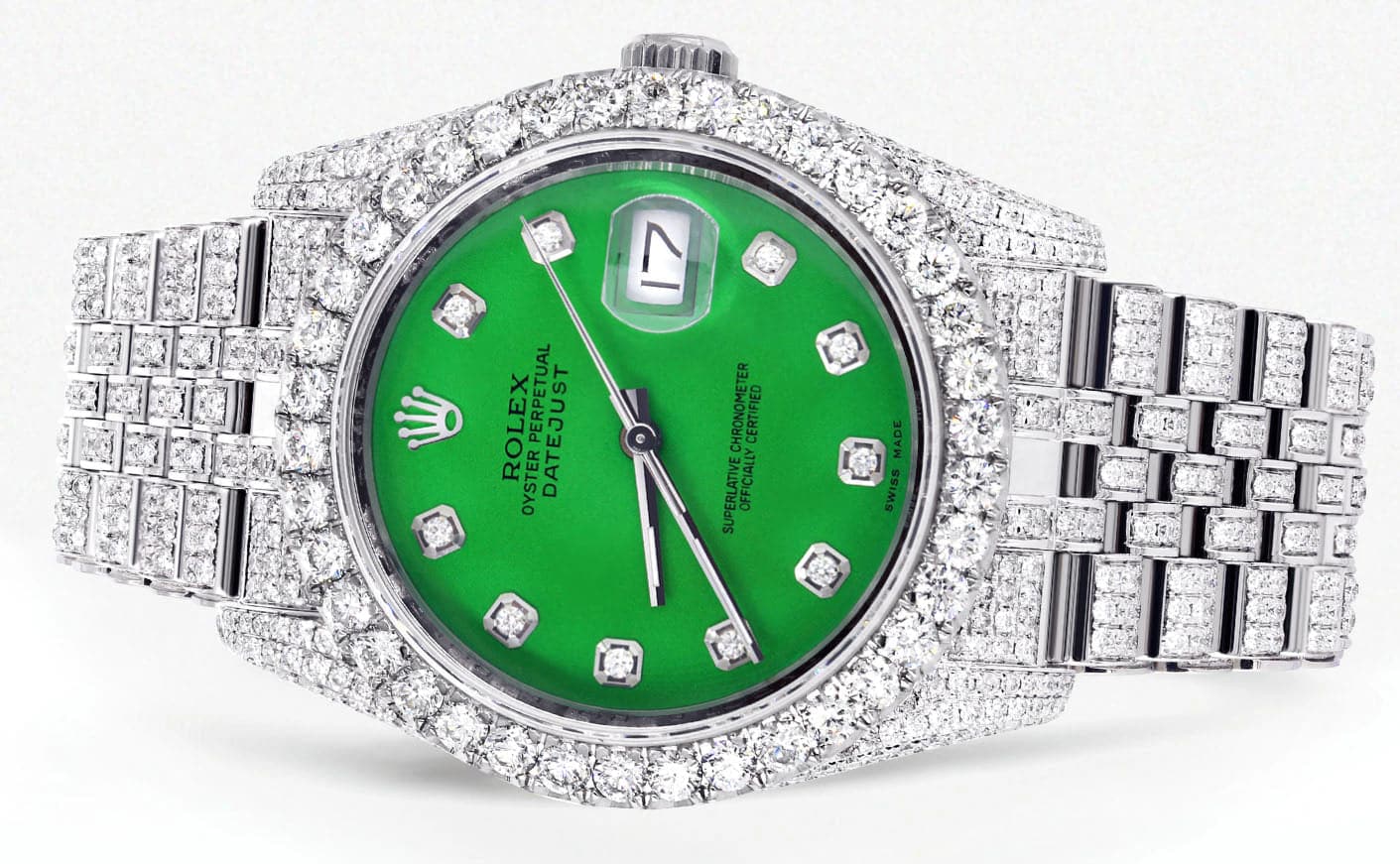 Iced Out Rolex Datejust 36 MM | Stainless Steel | 16.5 Carats of Diamonds | Green Diamond Dial | Jubilee Band | Model 116200 - Image 2