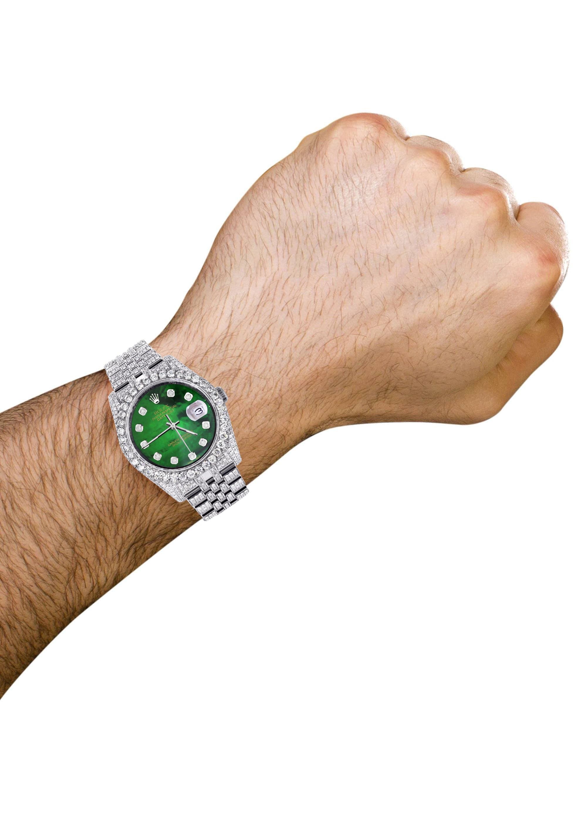 Iced Out Rolex Datejust 36 MM | Stainless Steel | 16.5 Carats of Diamonds | Green Mother of Pearl Diamond Dial | Jubilee Band | Model 116200 - Image 3