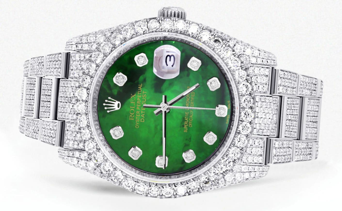 Iced Out Rolex Datejust 36 MM | Stainless Steel | 16.5 Carats of Diamonds | Green Mother of Pearl Diamond Dial | Oyster Band | Model 116200 - Image 2