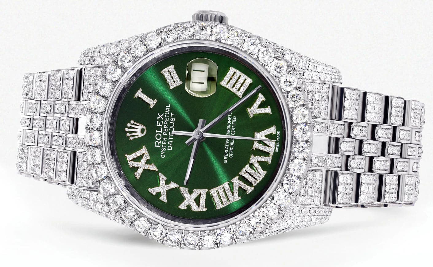 Iced Out Rolex Datejust 36 MM | Stainless Steel | 16.5 Carats of Diamonds | Green Roman Diamond Dial | Jubilee Band | Model 116200 - Image 2