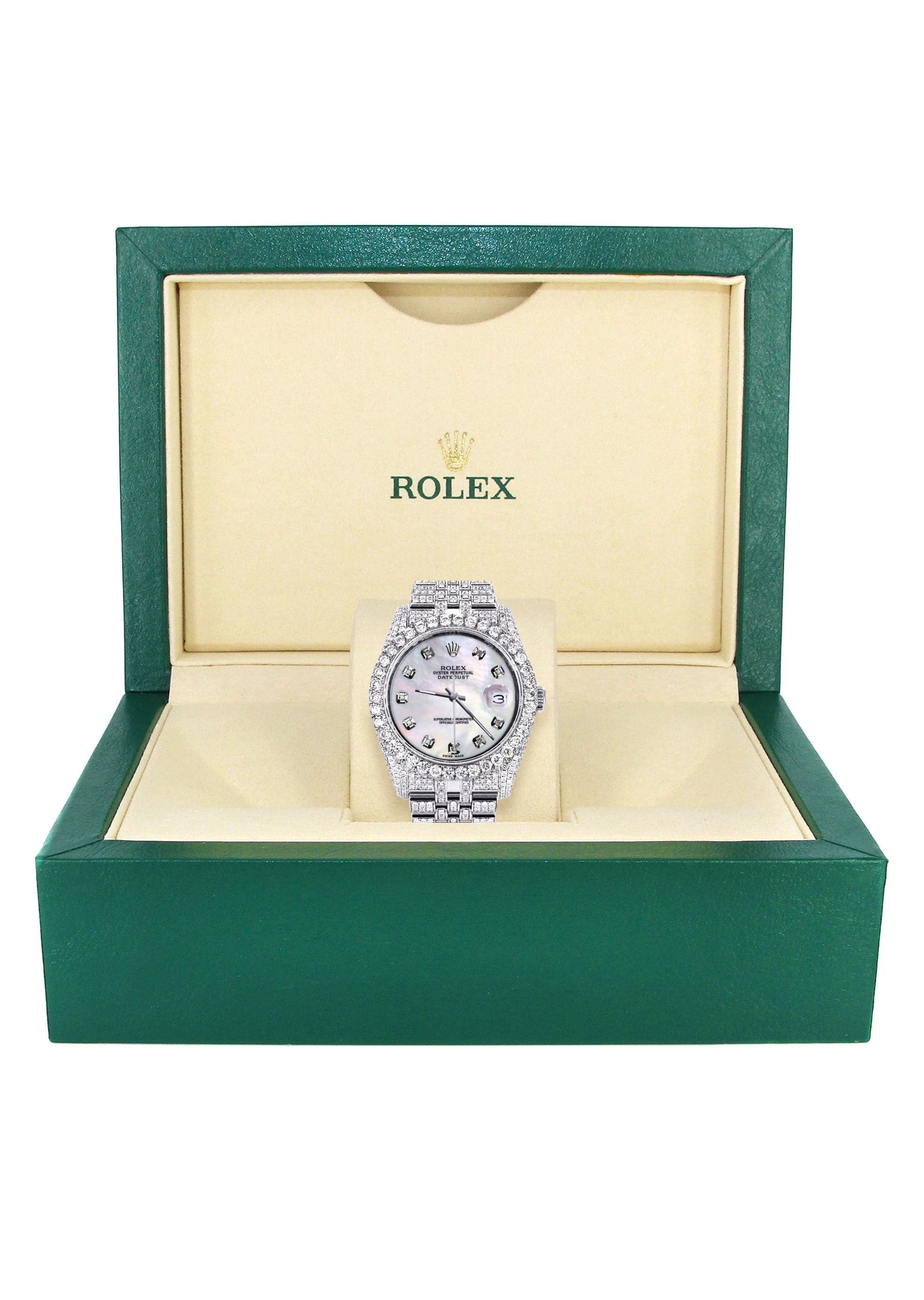 Iced Out Rolex Datejust 36 MM | Stainless Steel | 16.5 Carats of Diamonds | Light Mother of Pearl Diamond Dial | Oyster Band | Model 116200 - Image 4