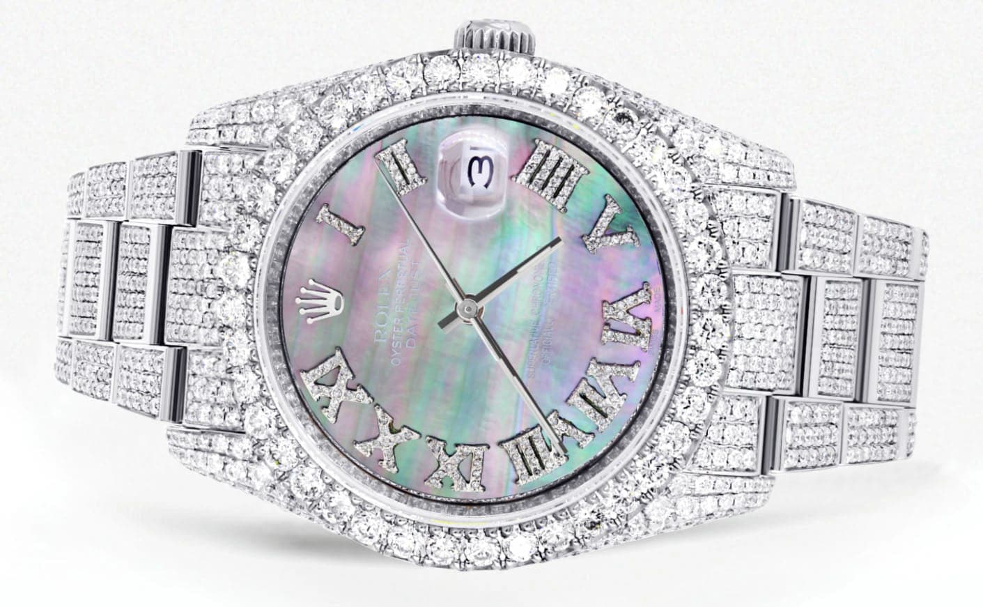 Iced Out Rolex Datejust 36 MM | Stainless Steel | 16.5 Carats of Diamonds | Mother of Pearl Roman Diamond Dial | Oyster Band | Model 116200 - Image 2