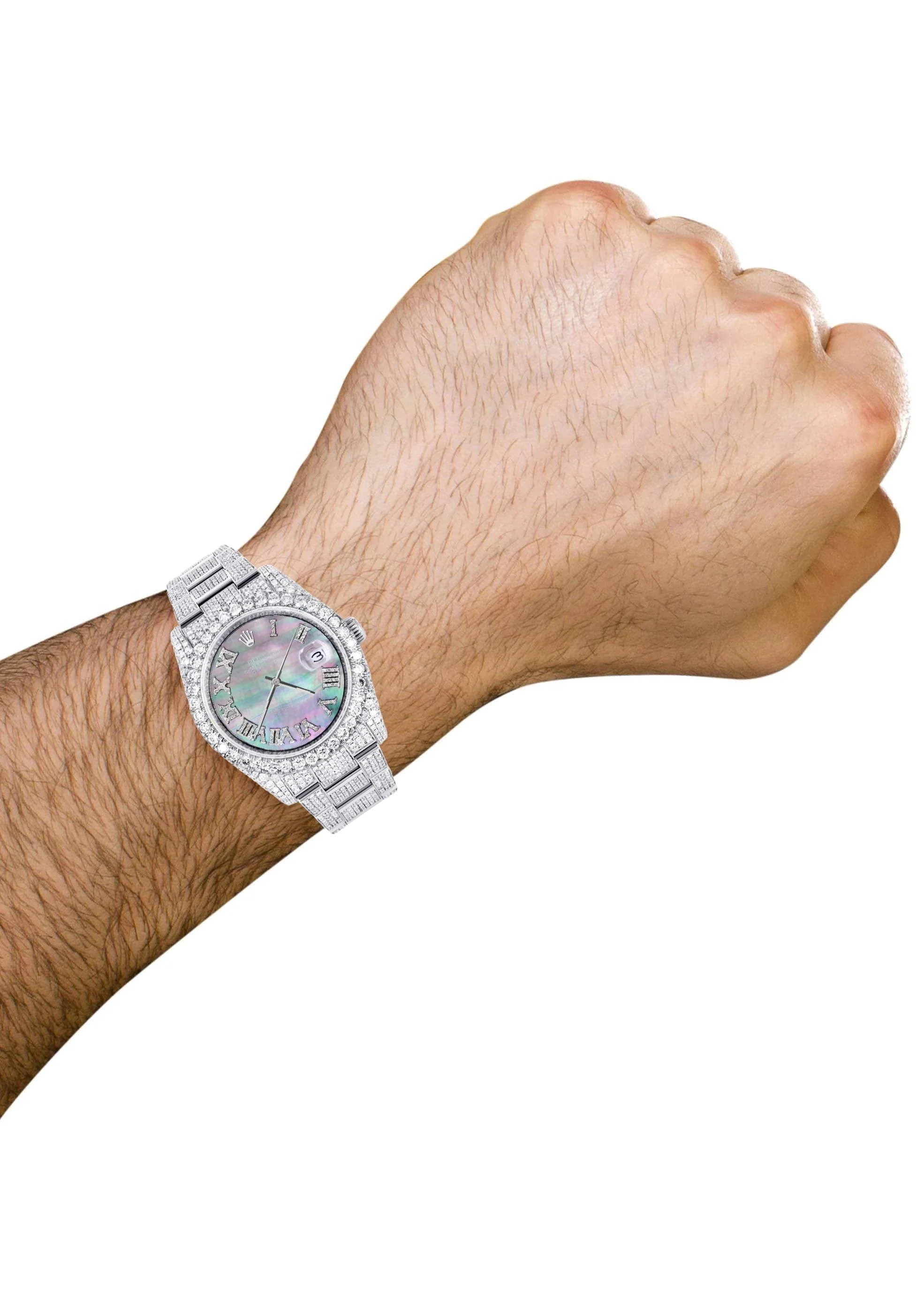 Iced Out Rolex Datejust 36 MM | Stainless Steel | 16.5 Carats of Diamonds | Mother of Pearl Roman Diamond Dial | Oyster Band | Model 116200 - Image 3
