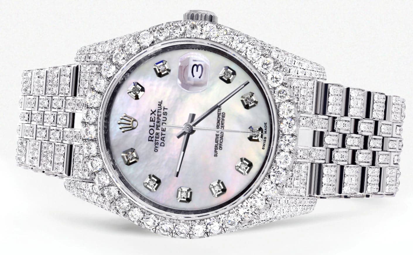 Iced Out Rolex Datejust 36 MM | Stainless Steel | 16.5 Carats of Diamonds | Mother of Pearl Diamond Dial | Jubilee Band | Model 116200 - Image 2