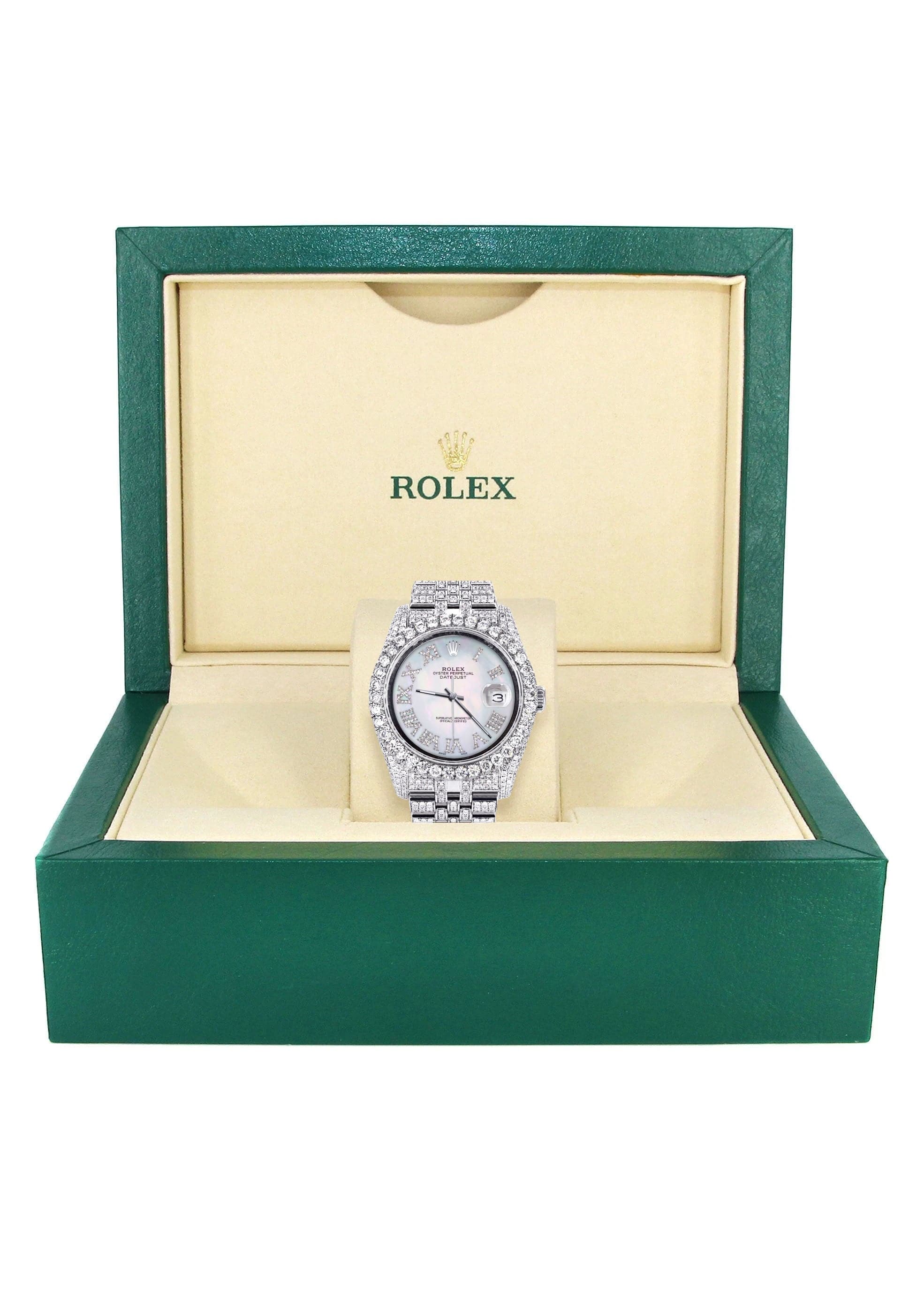 Iced Out Rolex Datejust 36 MM | Stainless Steel | 16.5 Carats of Diamonds | Mother of Pearl Roman Diamond Dial | Jubilee Band | Model 116200 - Image 4