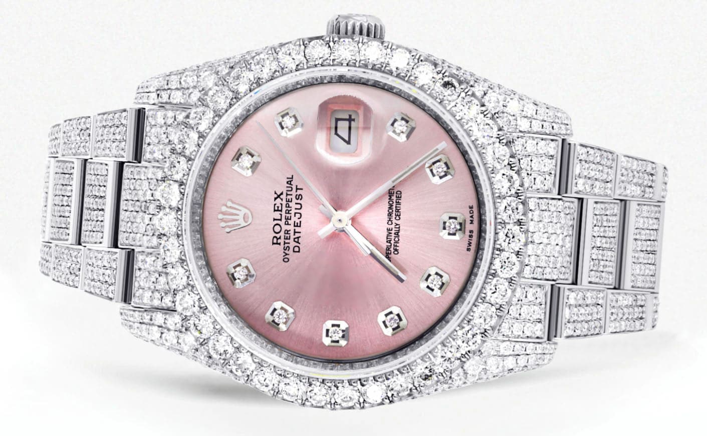 Iced Out Rolex Datejust 36 MM | Stainless Steel | 16.5 Carats of Diamonds | Pink Diamond Dial | Oyster Band | Model 116200 - Image 2