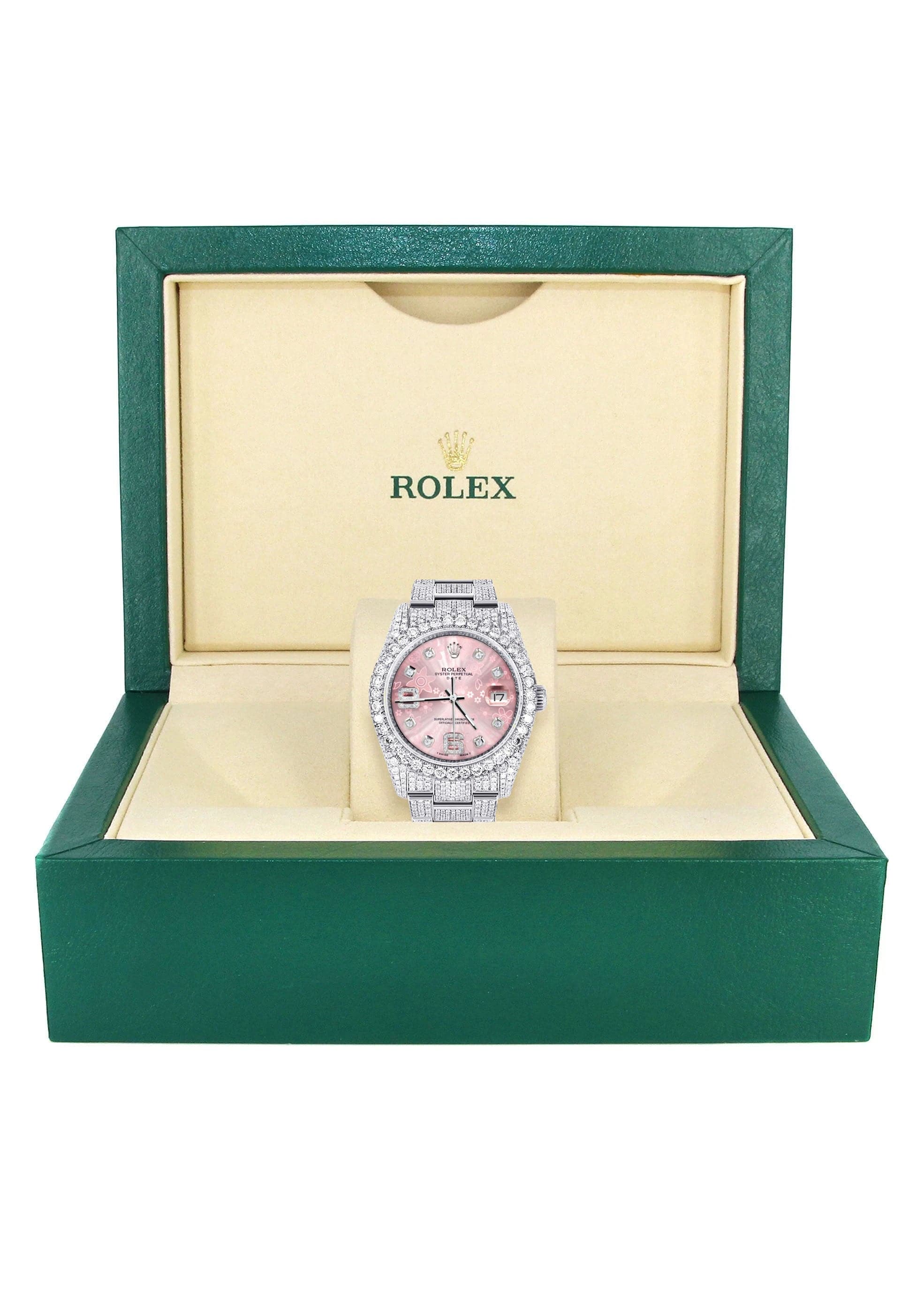 Iced Out Rolex Datejust 36 MM | Stainless Steel | 16.5 Carats of Diamonds | Pink Floral Diamond Dial | Oyster Band | Model 116200 - Image 4