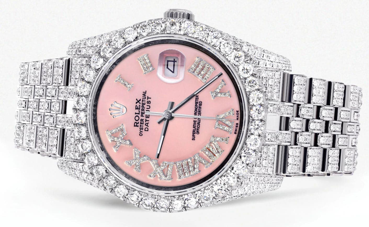 Iced Out Rolex Datejust 36 MM | Stainless Steel | 16.5 Carats of Diamonds | Pink Roman Diamond Dial | Jubilee Band | Model 116200 - Image 2