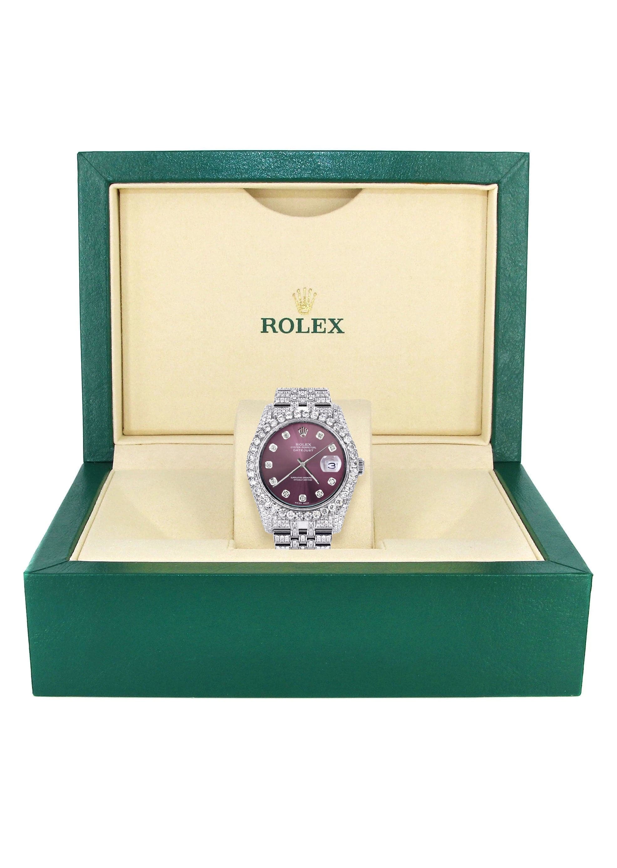 Iced Out Rolex Datejust 36 MM | Stainless Steel | 16.5 Carats of Diamonds | Purple Diamond Dial | Oyster Band | Model 116200 - Image 4