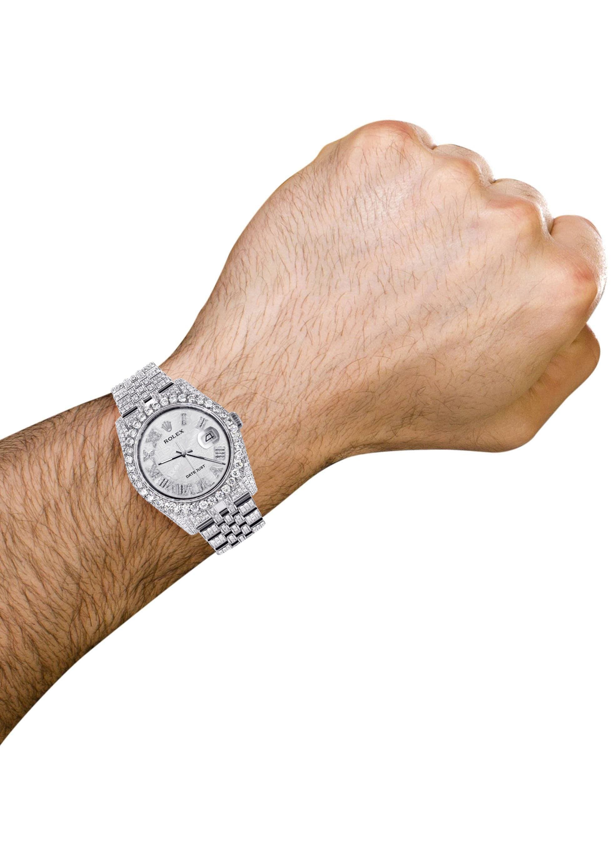 Iced Out Rolex Datejust 36 MM | Stainless Steel | 16.5 Carats of Diamonds | Silver Texture Roman Diamond Dial | Jubilee Band | Model 116200 - Image 3