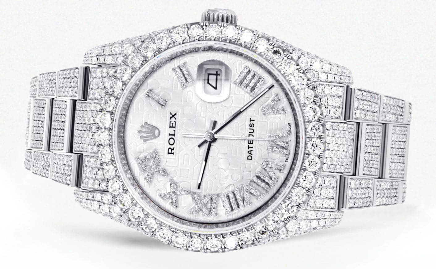 Iced Out Rolex Datejust 36 MM | Stainless Steel | 16.5 Carats of Diamonds | Silver Texture Roman Diamond Dial | Oyster Band | Model 116200 - Image 2