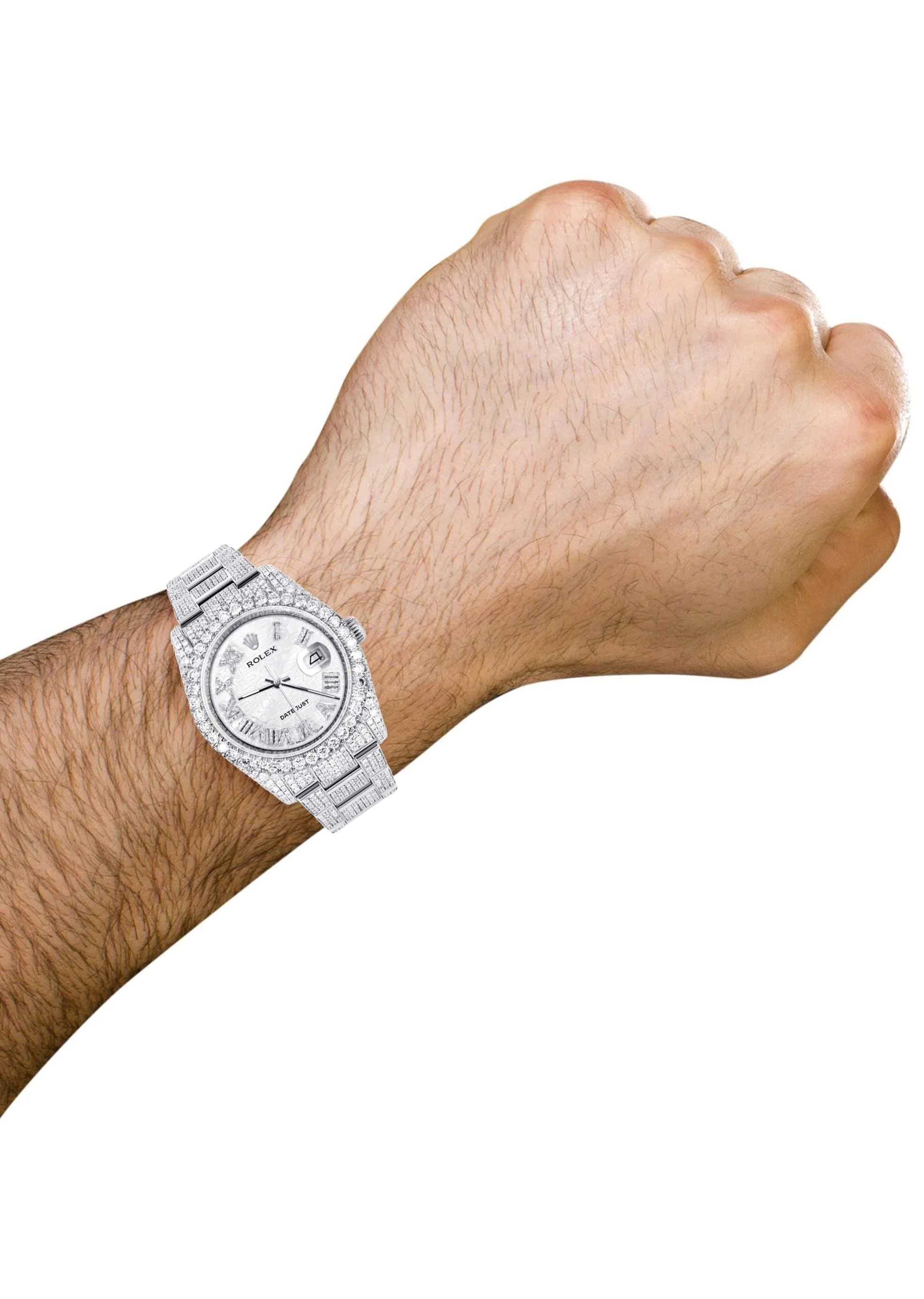 Iced Out Rolex Datejust 36 MM | Stainless Steel | 16.5 Carats of Diamonds | Silver Texture Roman Diamond Dial | Oyster Band | Model 116200 - Image 3