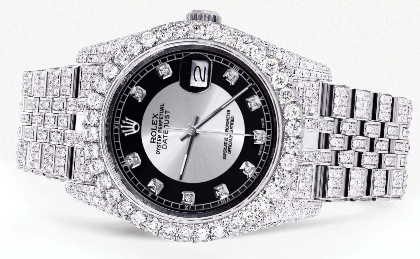 Iced Out Rolex Datejust 36 MM | Stainless Steel | 16.5 Carats of Diamonds | Tuxedo Diamond Dial | Jubilee Band | Model 116200 - Image 2