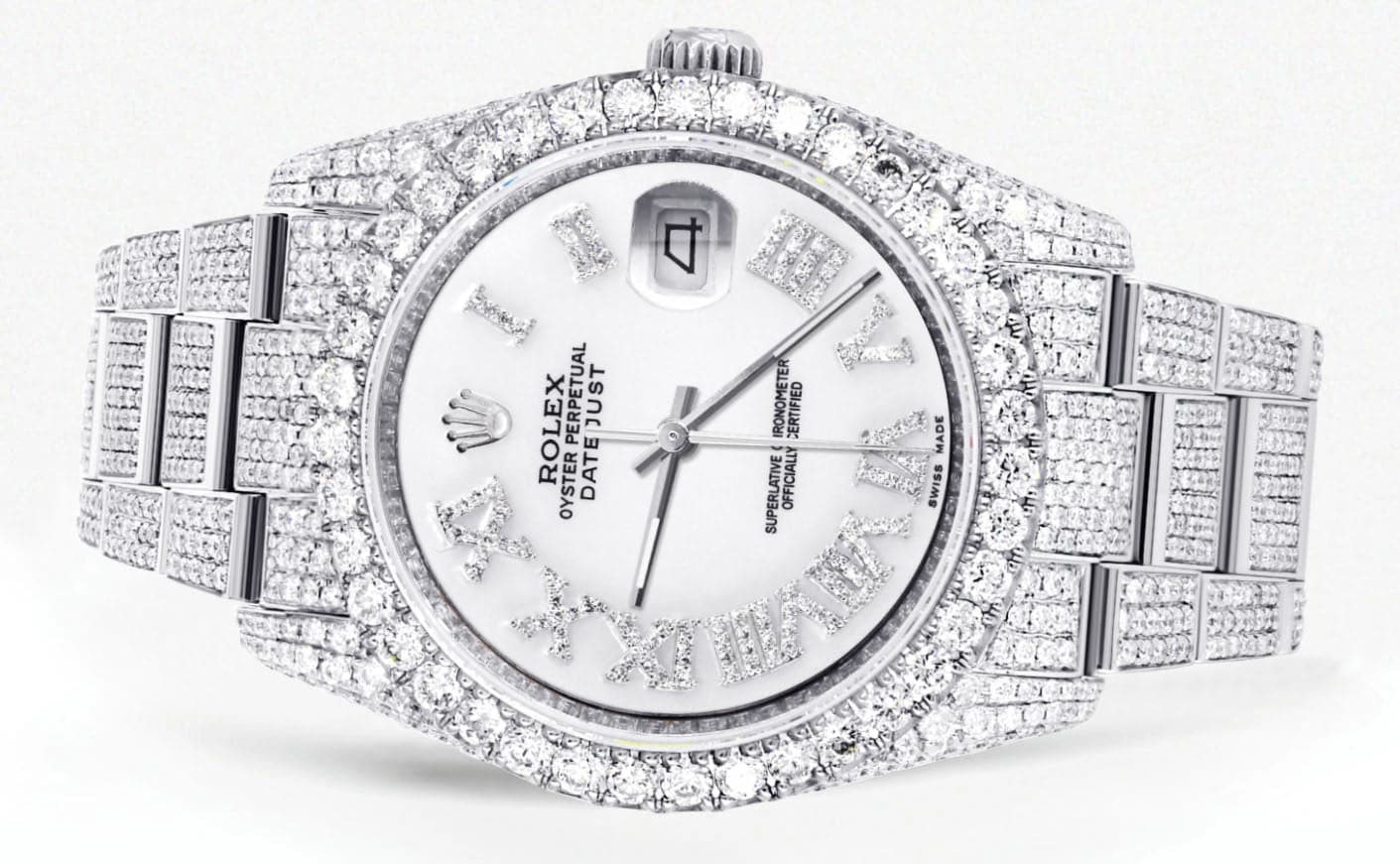 Iced Out Rolex Datejust 36 MM | Stainless Steel | 16.5 Carats of Diamonds | White Roman Diamond Dial | Oyster Band | Model 116200 - Image 2