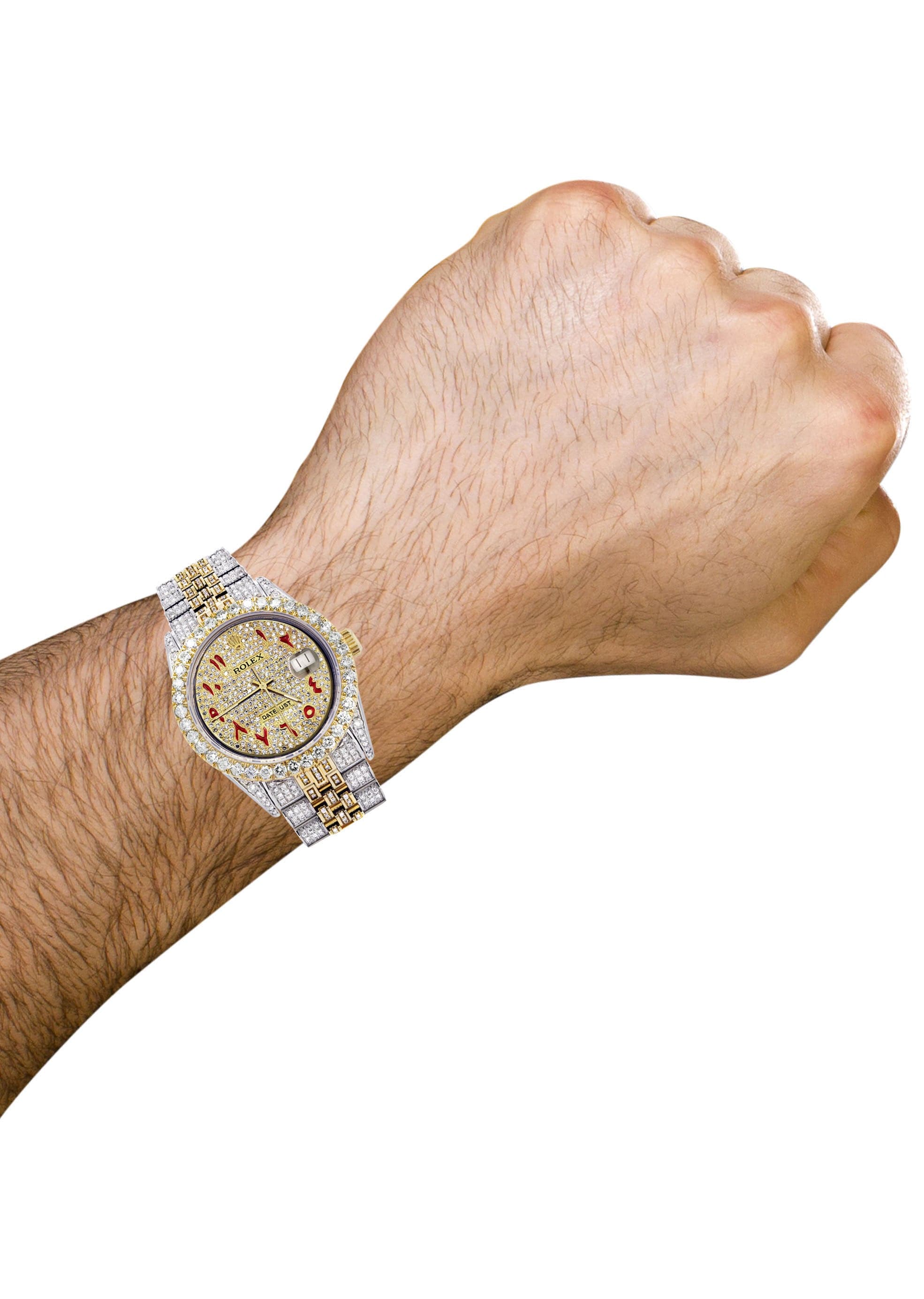 Iced Out Rolex Datejust 36 MM | Two Tone | 10 Carats of Diamonds | Full Diamond Red Arabic Dial - Image 3