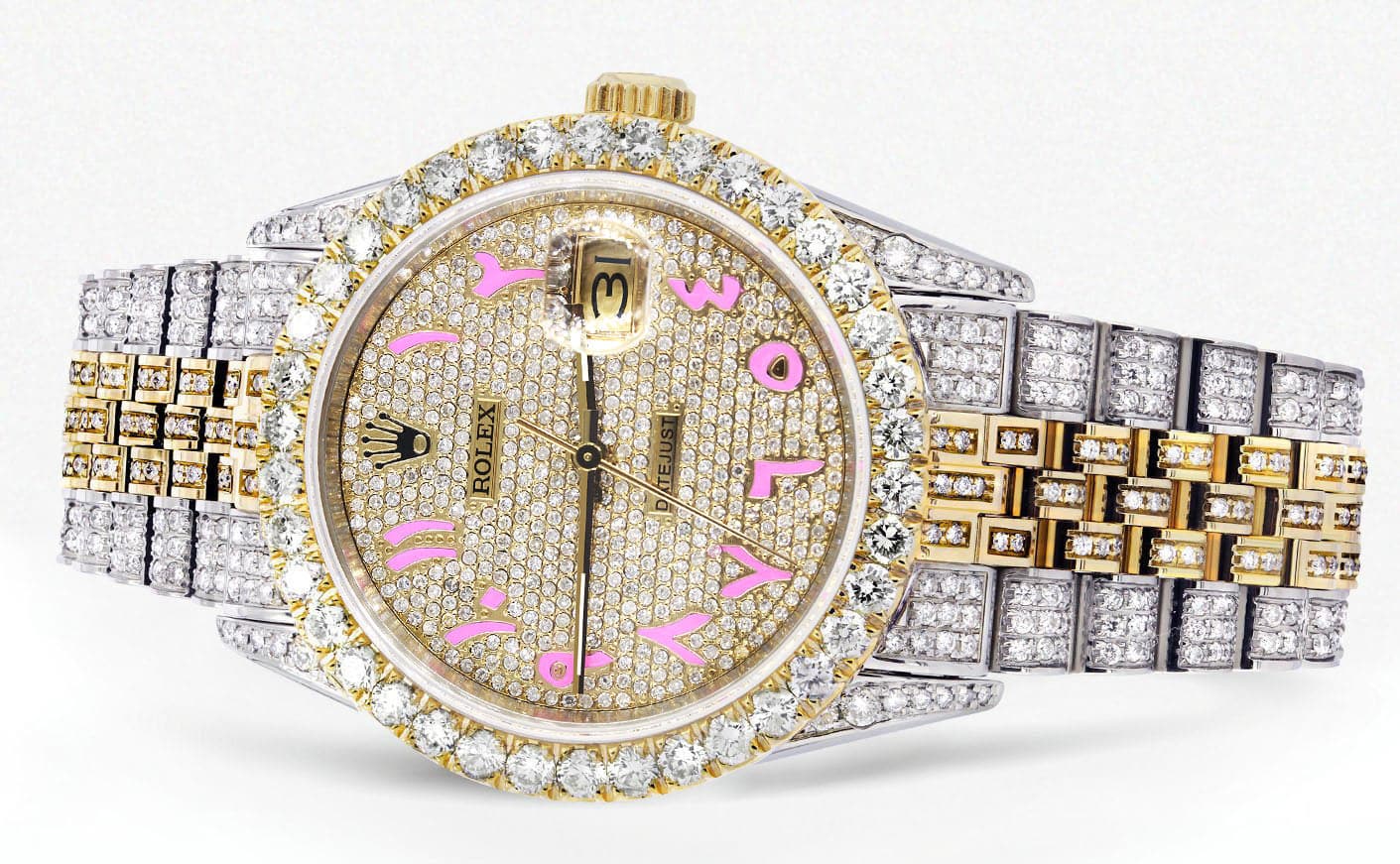 Iced Out Rolex Datejust 36 MM | Two Tone | 10 Carats of Diamonds | Full Diamond Pink Arabic Dial - Image 2