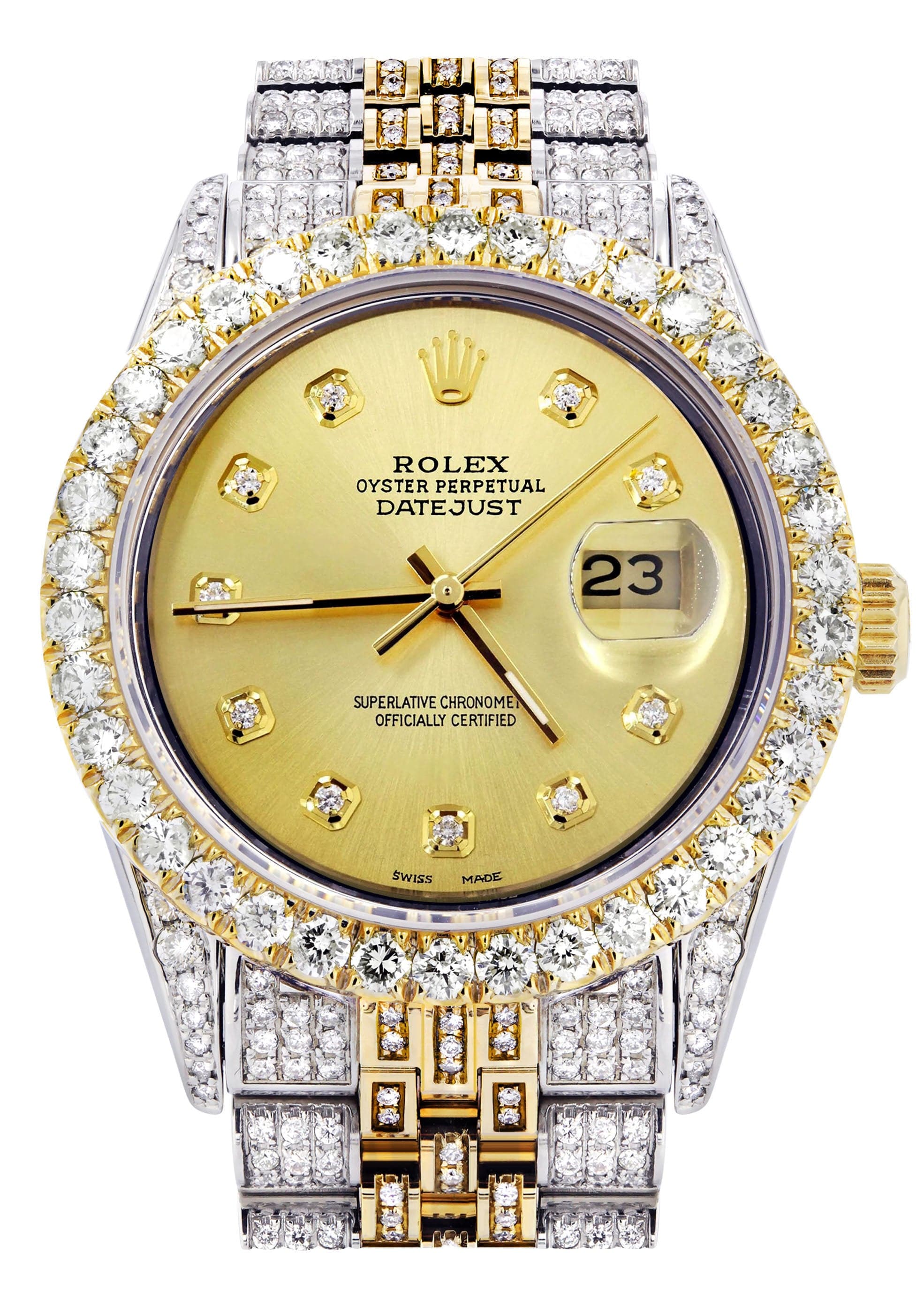 Iced Out Rolex Datejust 36 MM | Two Tone | 10 Carats of Diamonds | Gold Diamond Dial