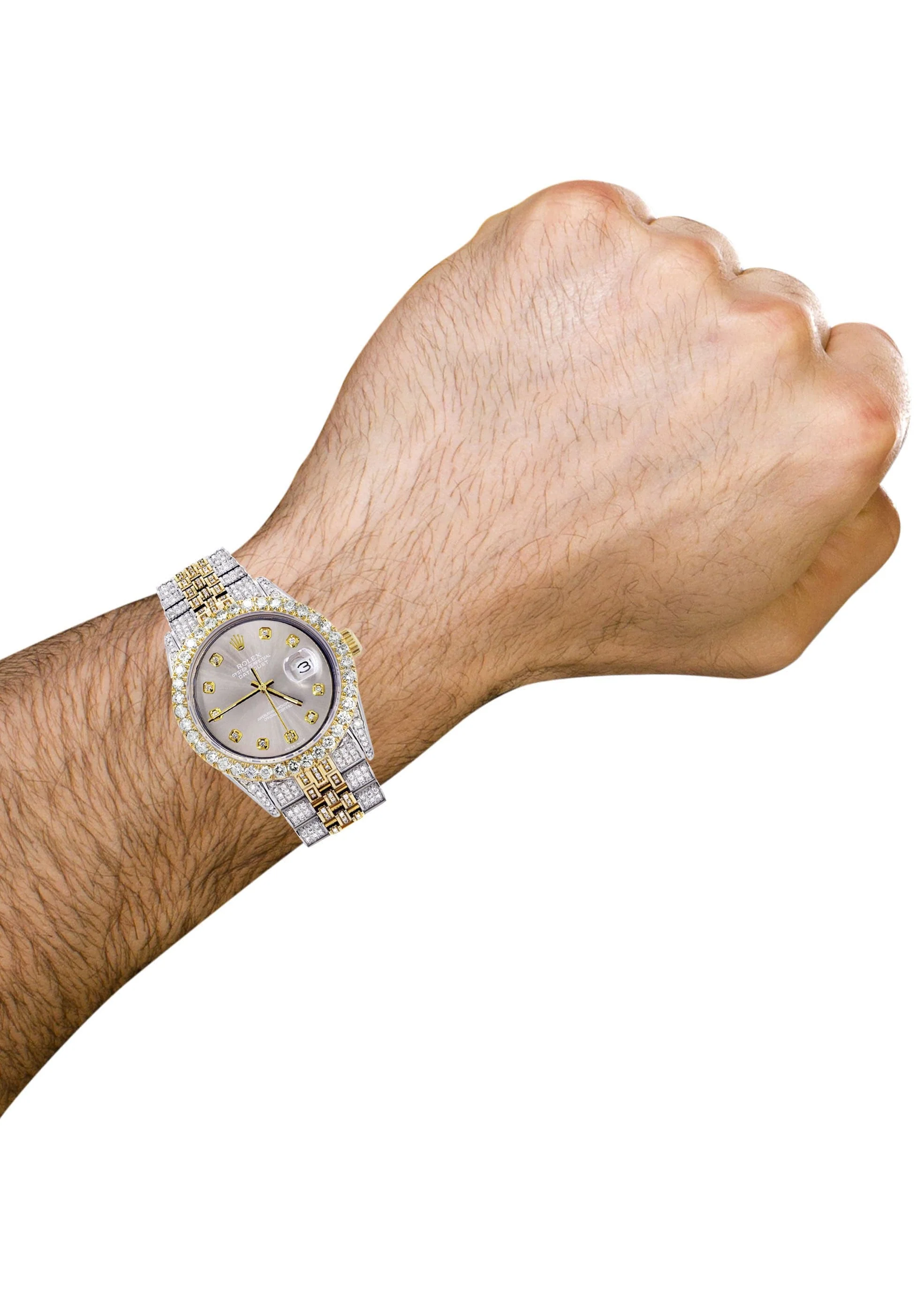 Iced Out Rolex Datejust 36 MM | Two Tone | 10 Carats of Diamonds | Grey Diamond Dial - Image 3