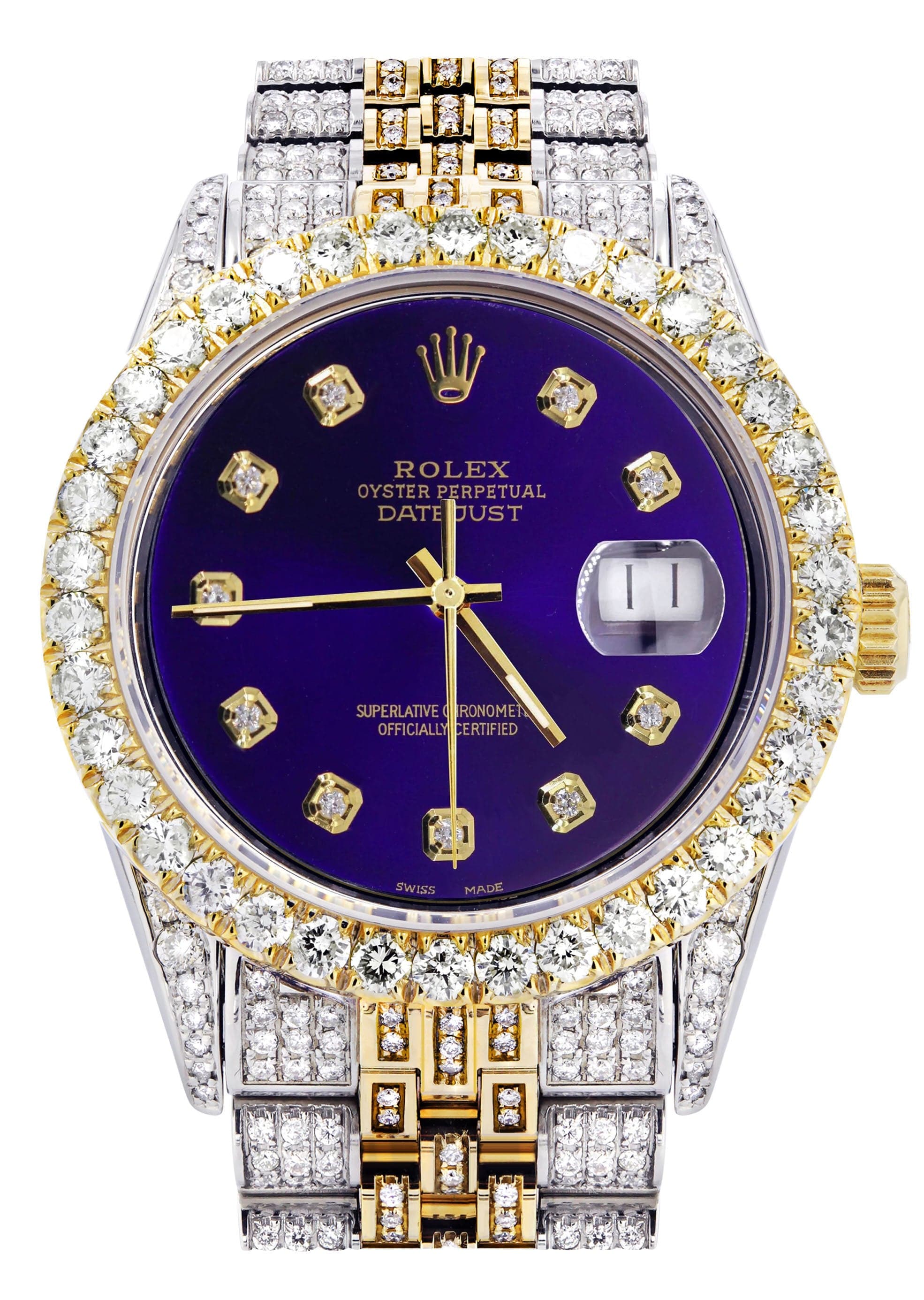 Iced Out Rolex Datejust 36 MM | Two Tone | 10 Carats of Diamonds | Purple Diamond Dial