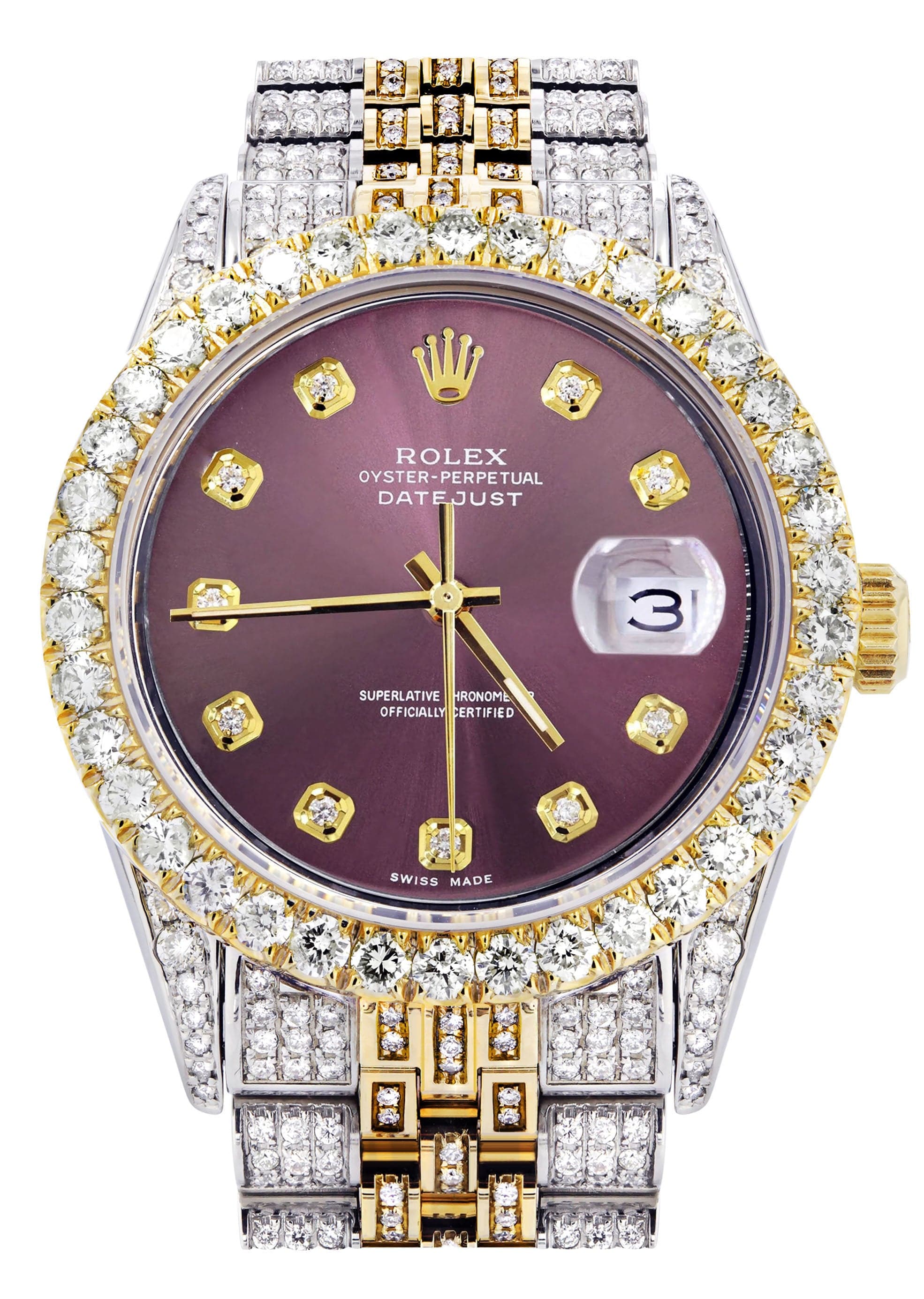 Iced Out Rolex Datejust 36 MM | Two Tone | 10 Carats of Diamonds | Purple Diamond Dial