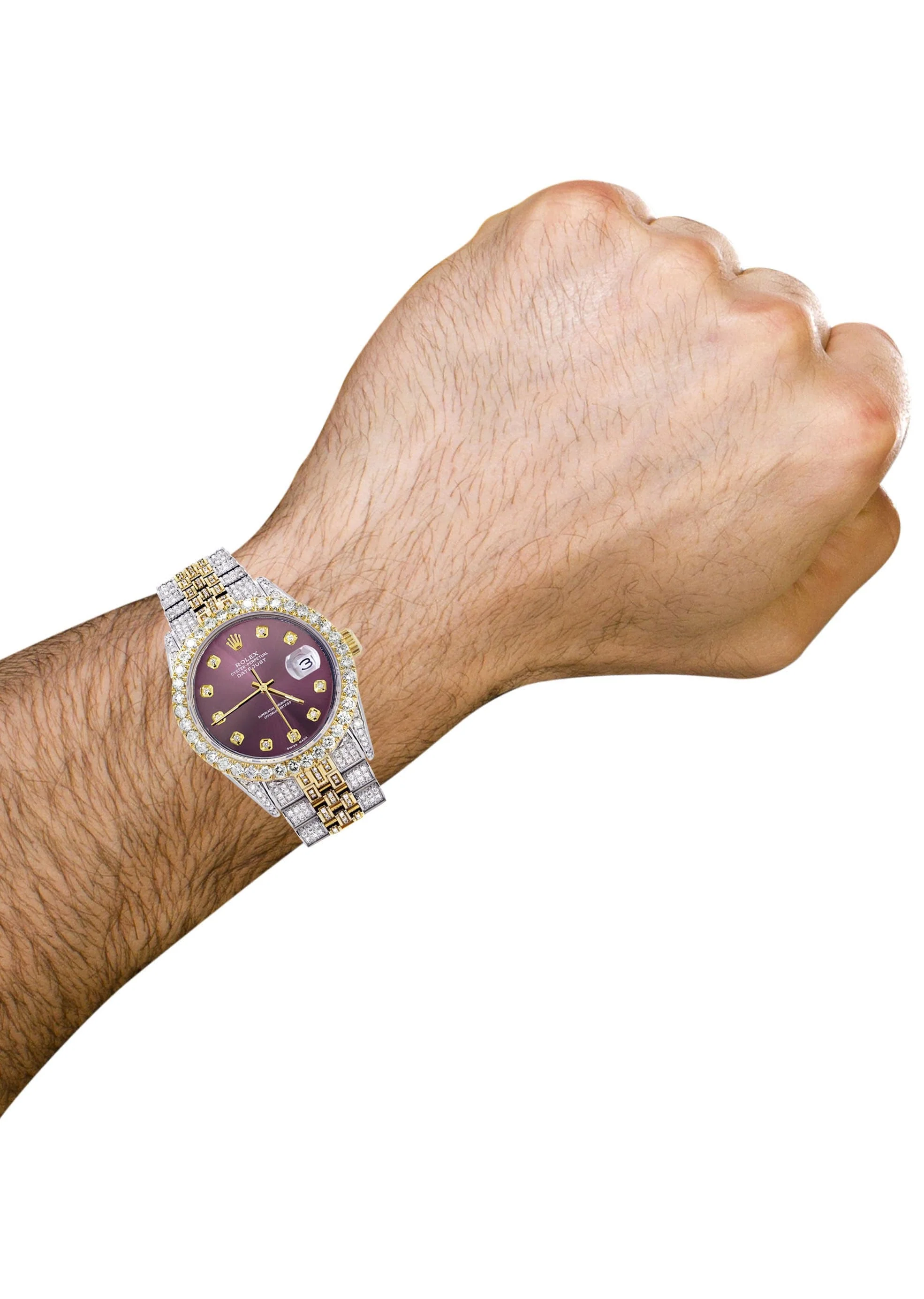 Iced Out Rolex Datejust 36 MM | Two Tone | 10 Carats of Diamonds | Purple Diamond Dial - Image 3