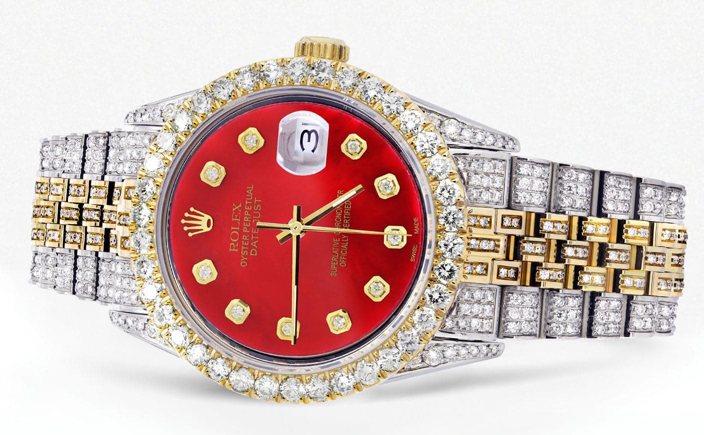 Iced Out Rolex Datejust 36 MM | Two Tone | 10 Carats of Diamonds | Red Diamond Dial - Image 2