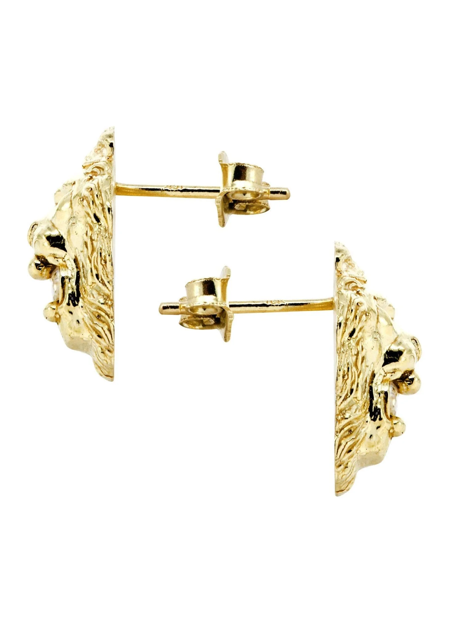Lion 10K Yellow Gold Studs | Appx. Diameter 0.5 Inches - Image 3