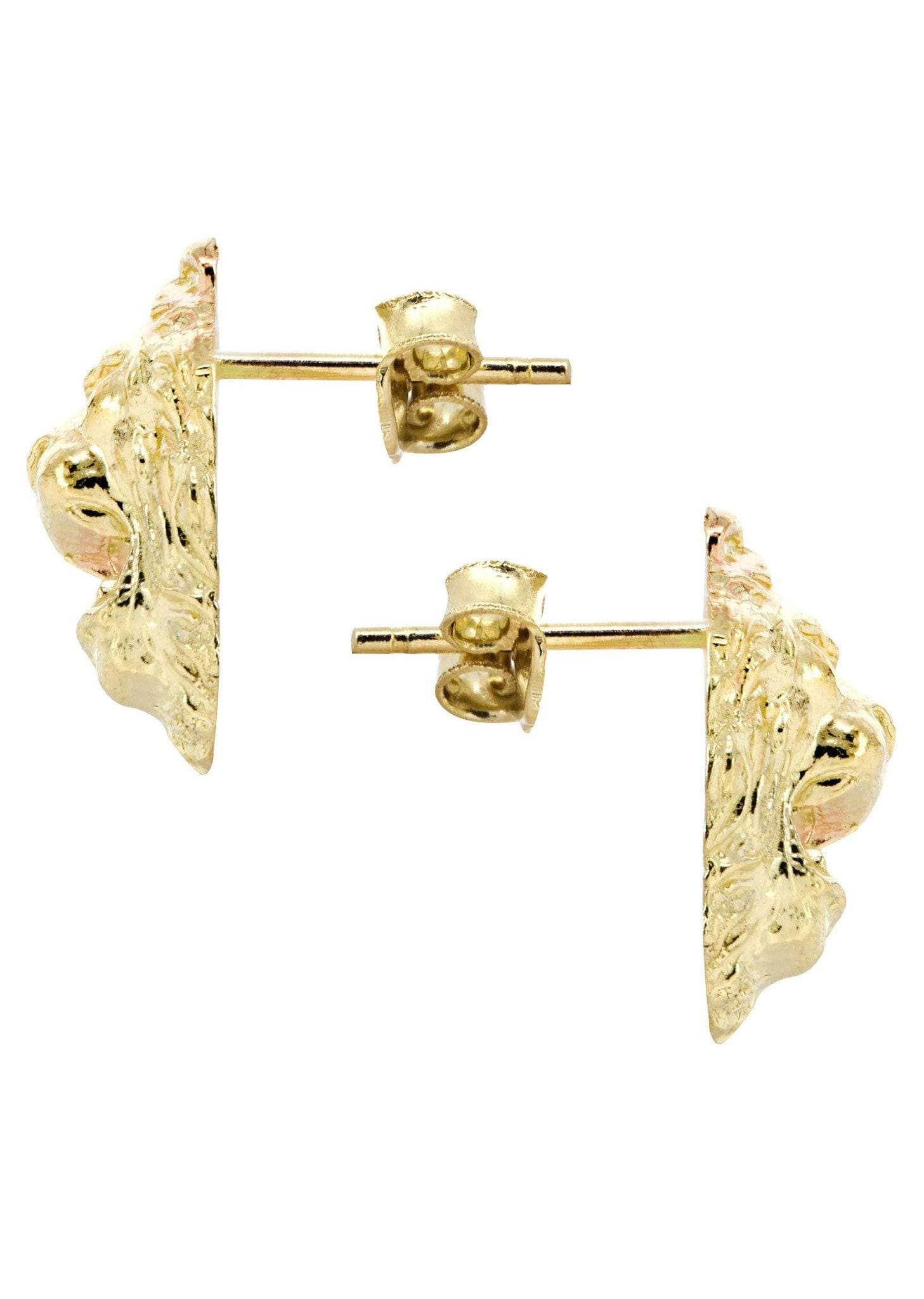 10K Lion Head Gold Earrings For Men | Appx 1/4 Inches Wide - Image 3