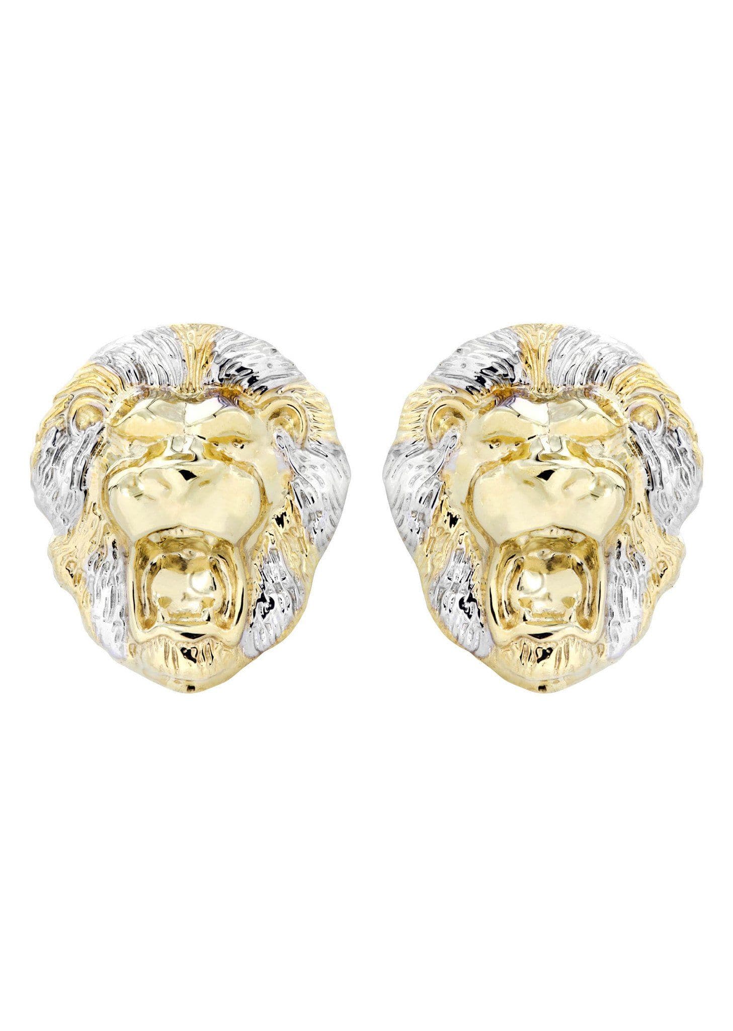 10K Lion Head Gold Earrings For Men | Appx 1 Inch Wide