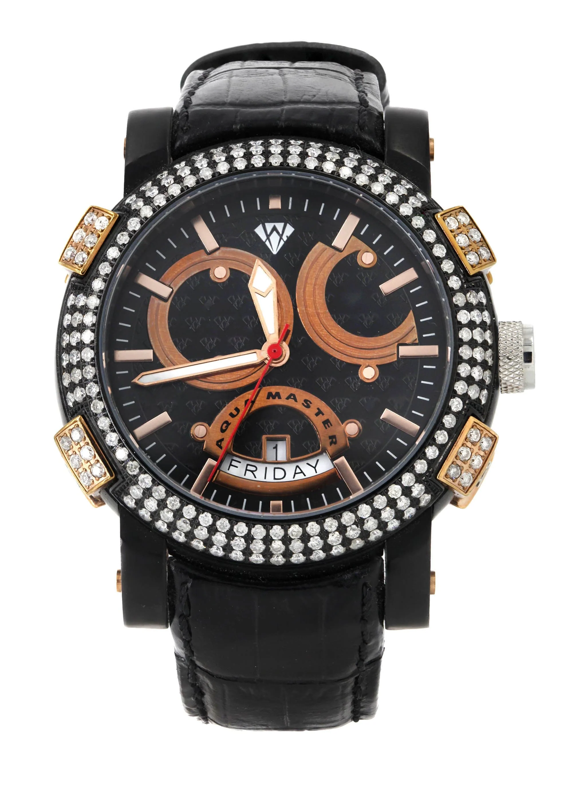 Mens Black & Rose Gold Tone Diamond Watch | Appx. 3.5 Carats
