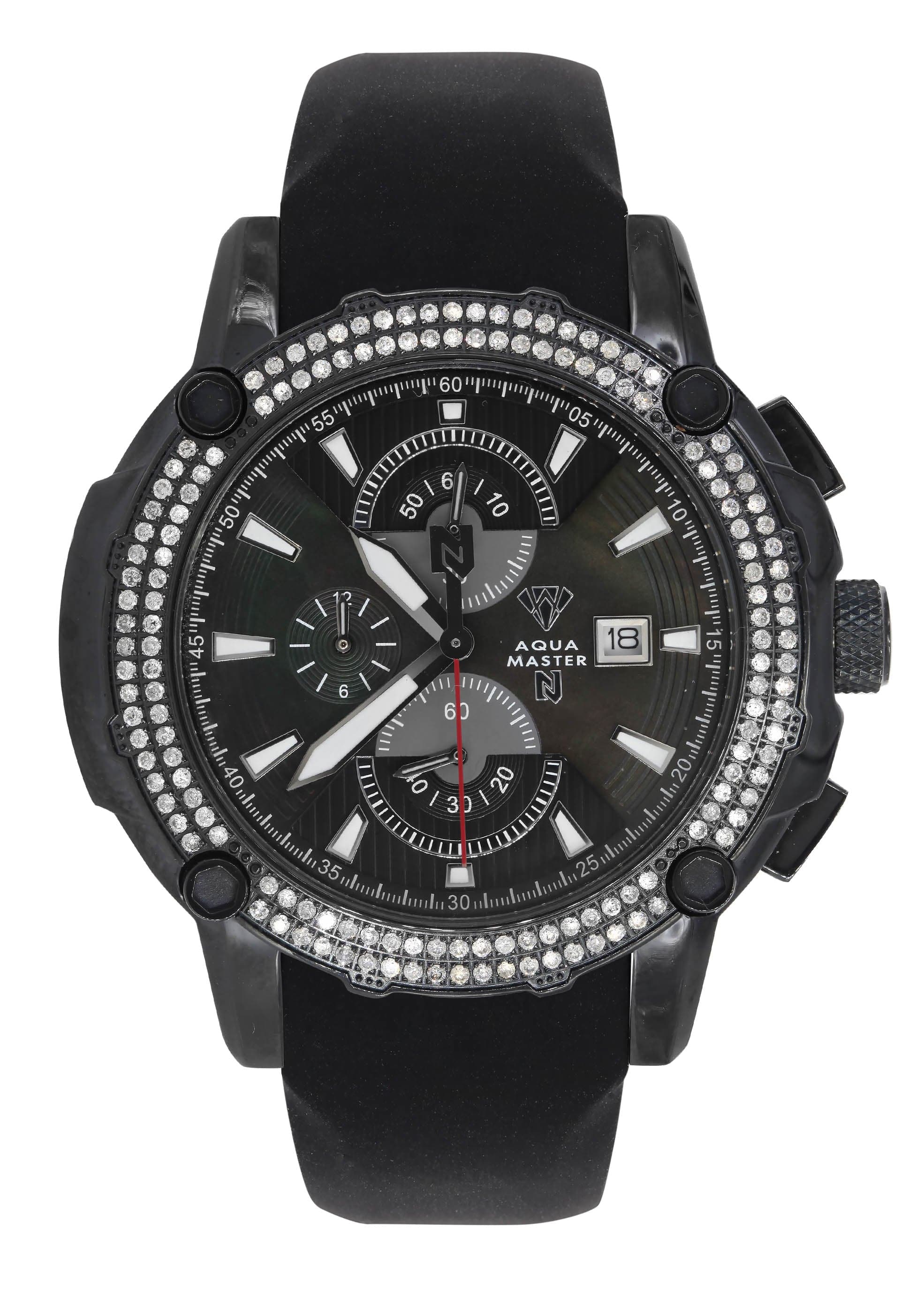 Mens Black Steel Tone Diamond Watch | Appx. 1.6 Carats