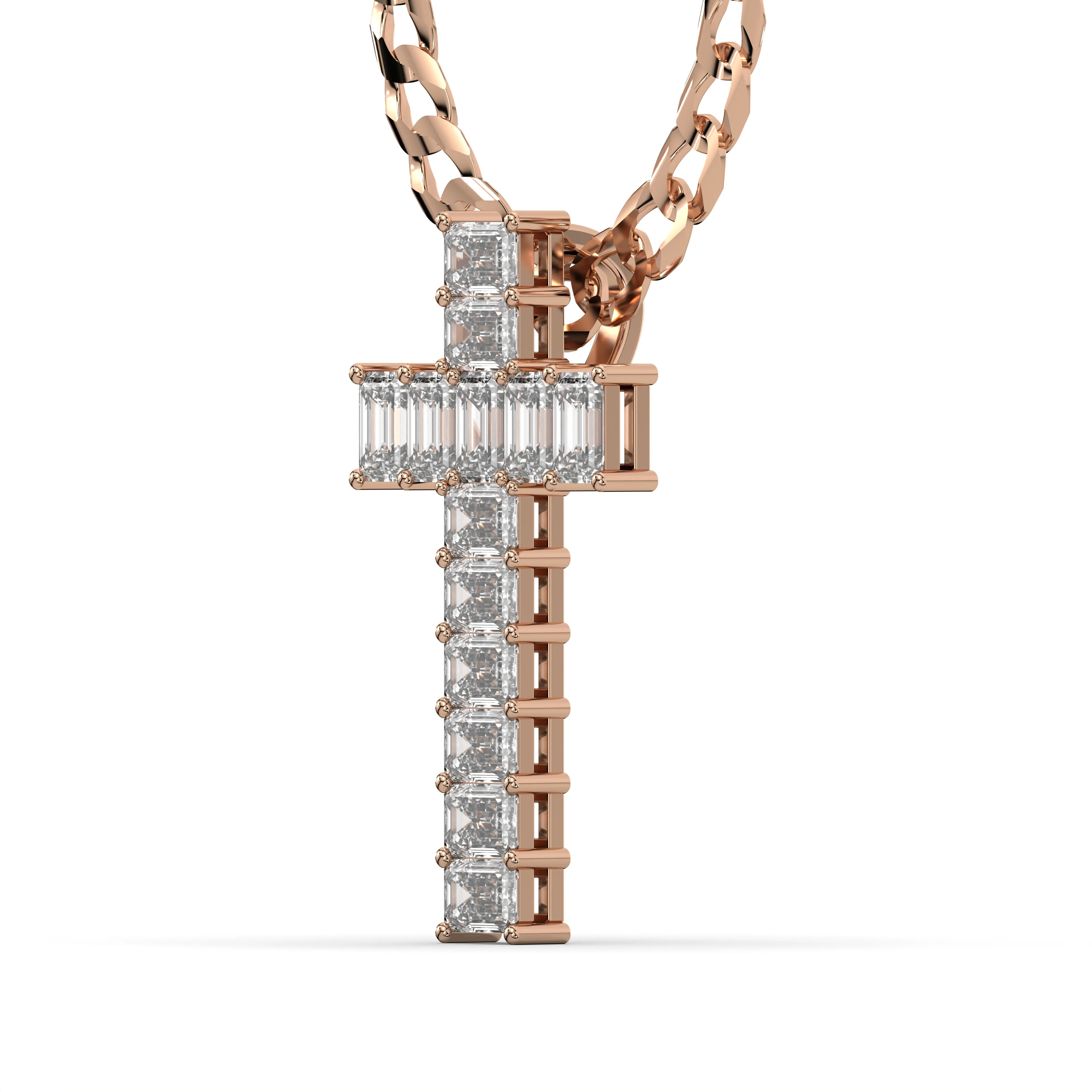 Men's Emerald Cut VVS Lab Diamond Customizable Rose Gold Cross Necklace Pendant - Image 3