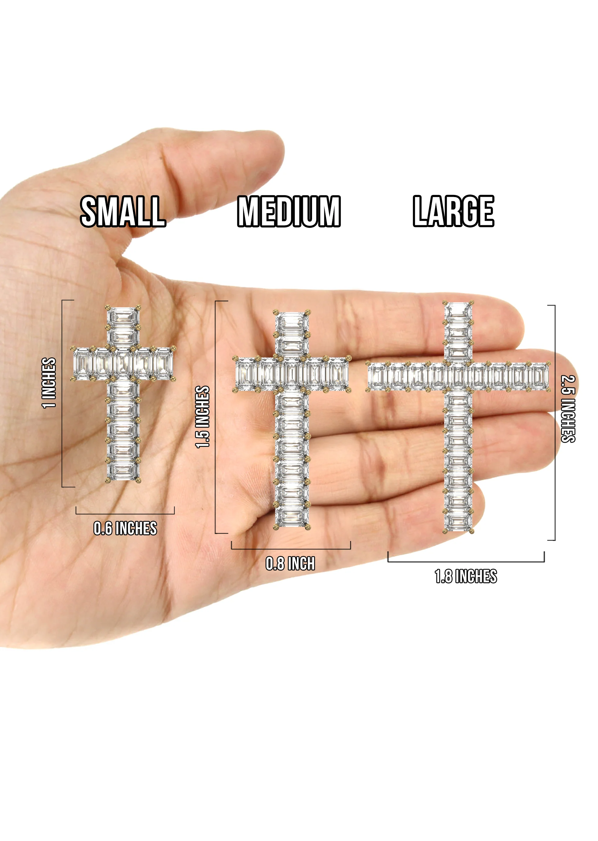 Men's Emerald Cut VVS Lab Diamond Customizable Yellow Gold Cross Necklace Pendant - Image 5