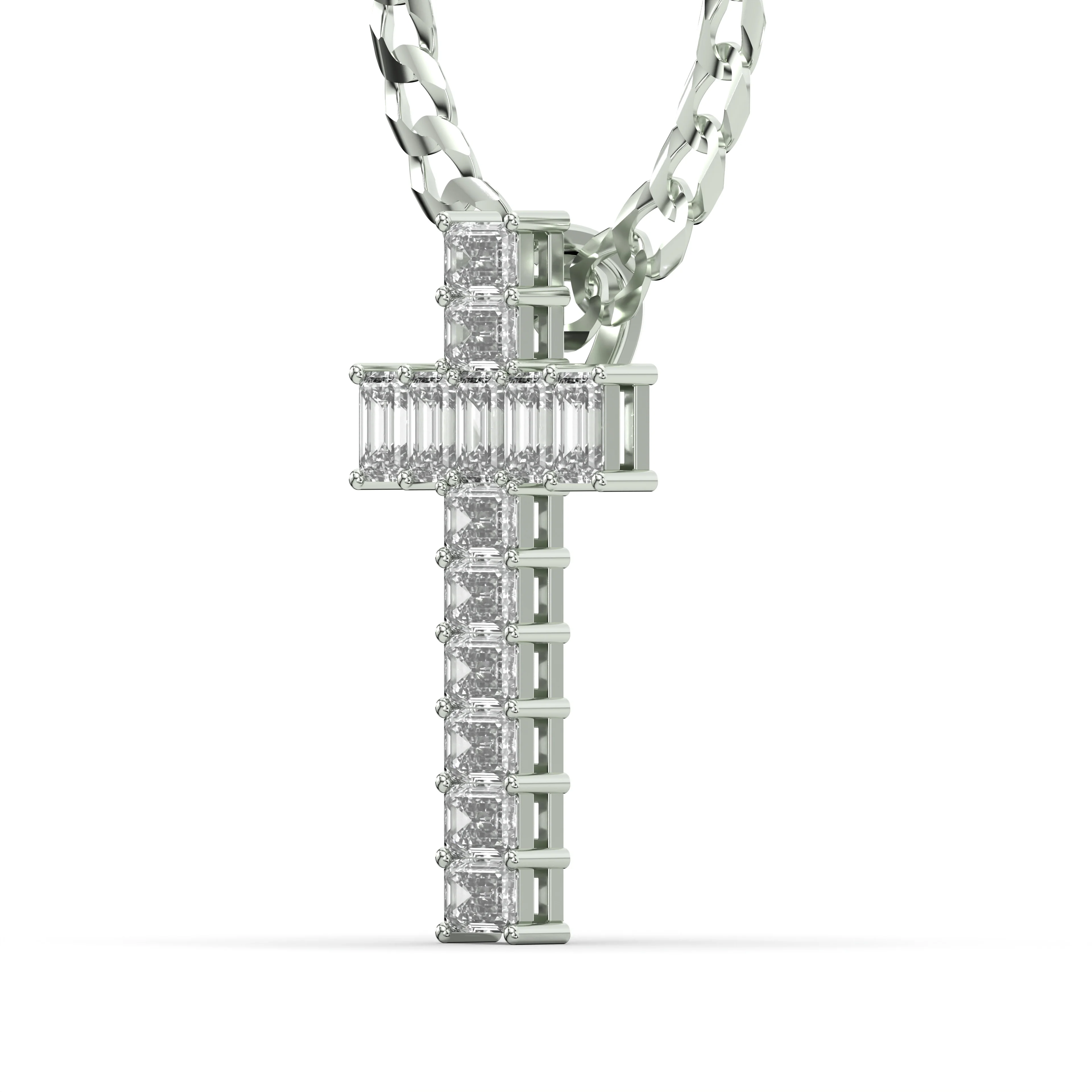 Men's Emerald Cut VVS Lab Diamond Customizable White Gold Cross Necklace Pendant - Image 3