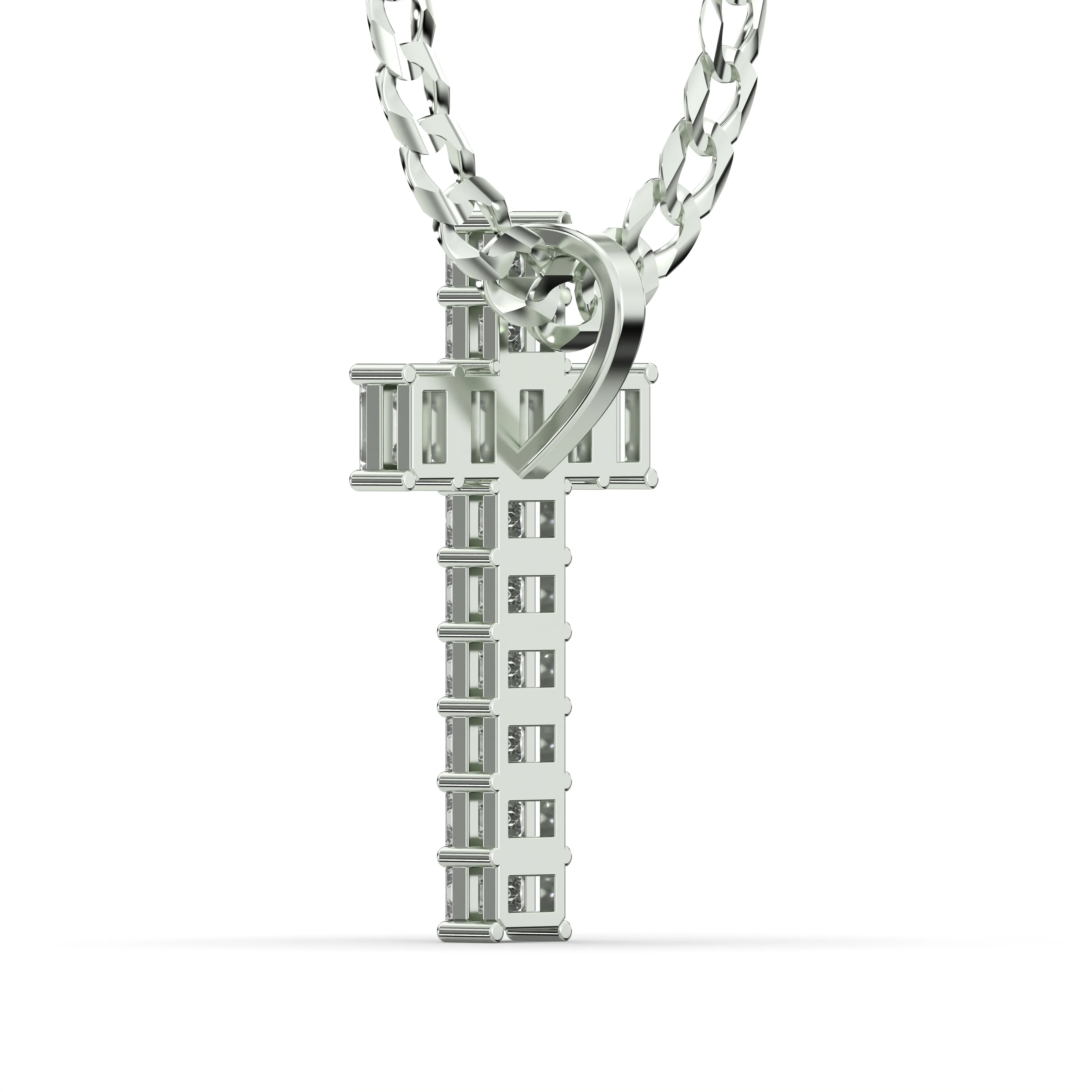 Men's Emerald Cut VVS Lab Diamond Customizable White Gold Cross Necklace Pendant - Image 4