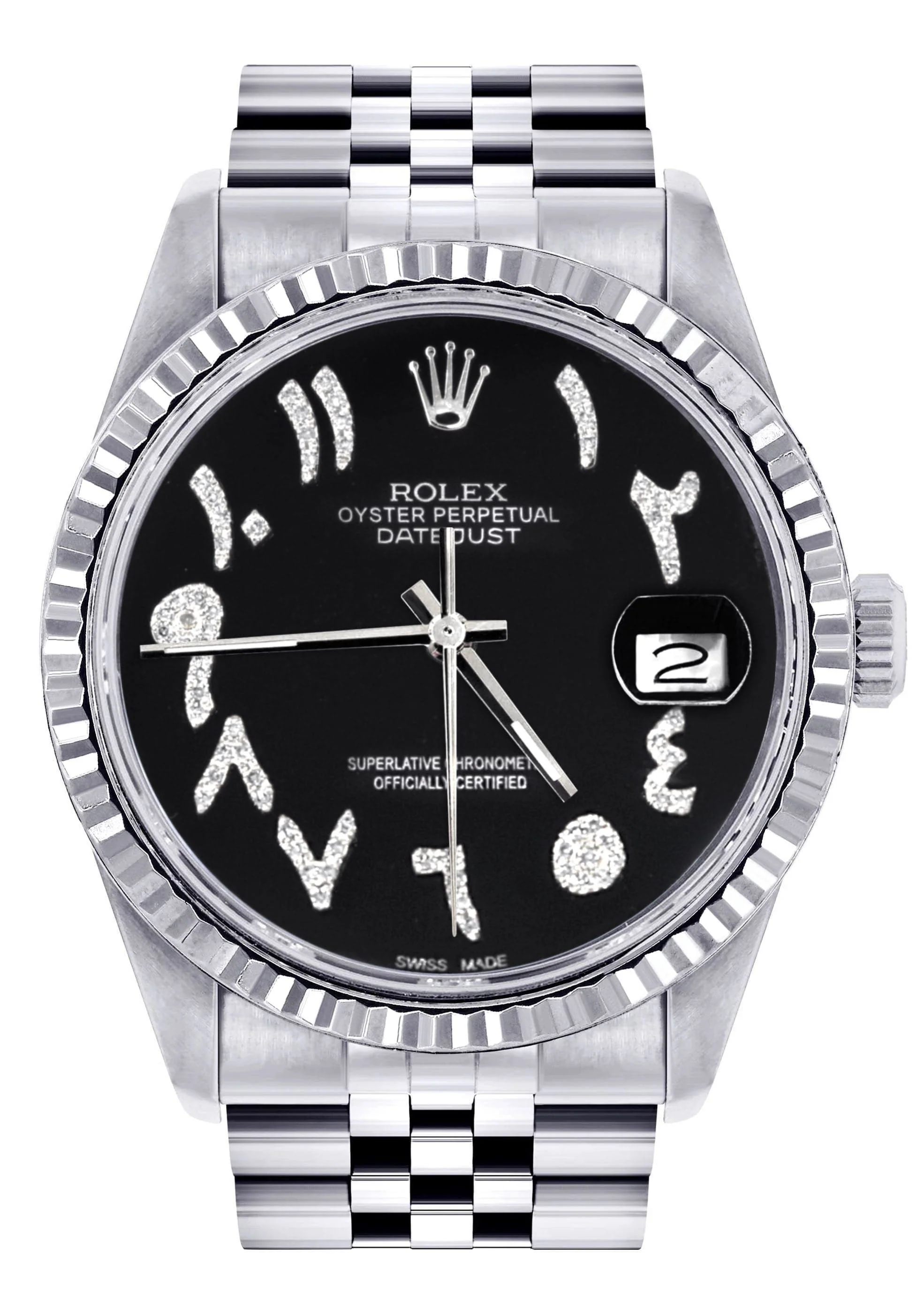 Mens Rolex Datejust Watch 16200 | Fluted Bezel | 36Mm | Black Arabic Dial | Jubilee Band