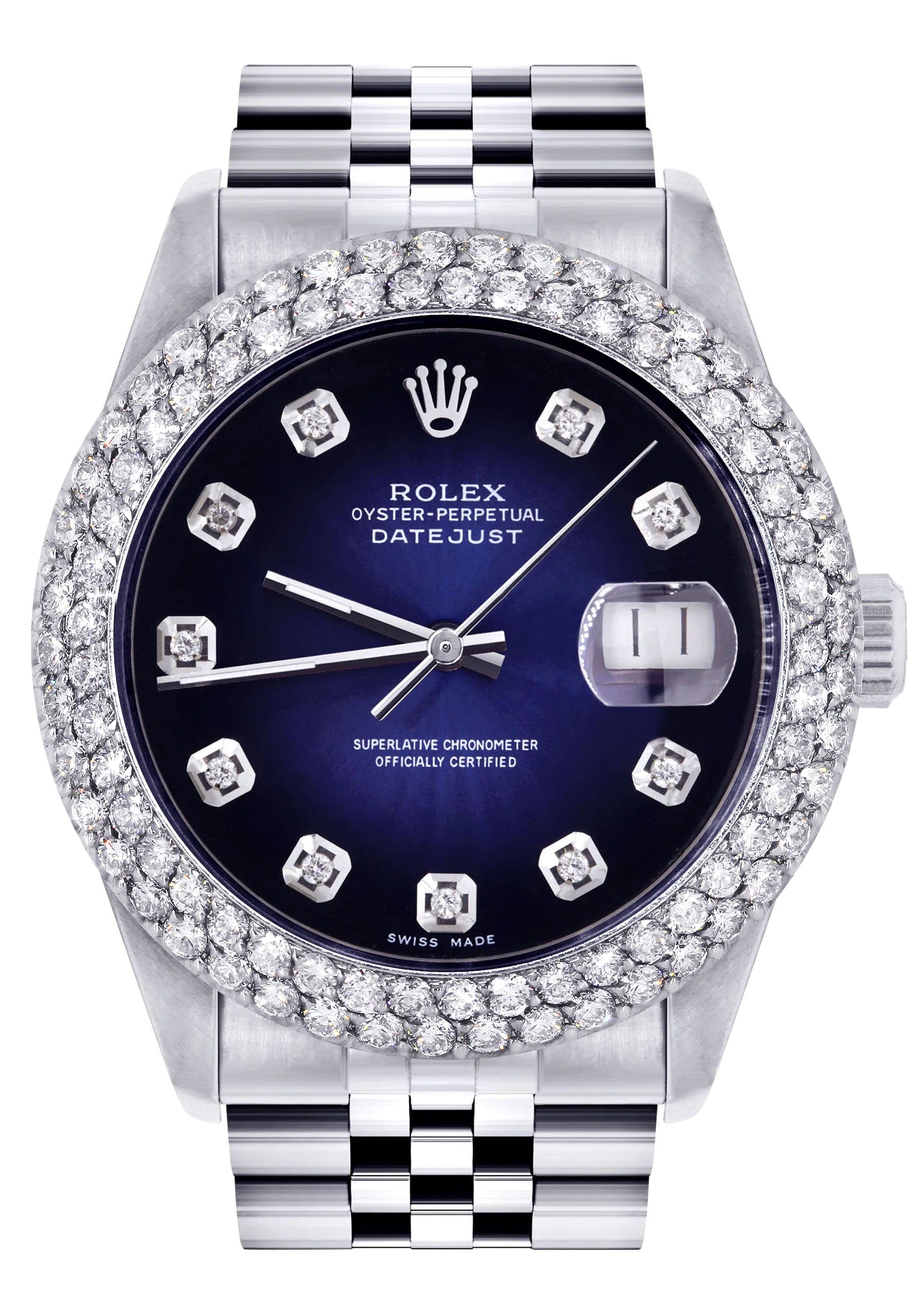 Mens Rolex Datejust Watch 16200 | 36Mm | Blue Black Dial | Two Row 4.25 Carat Bezel | Jubilee Band